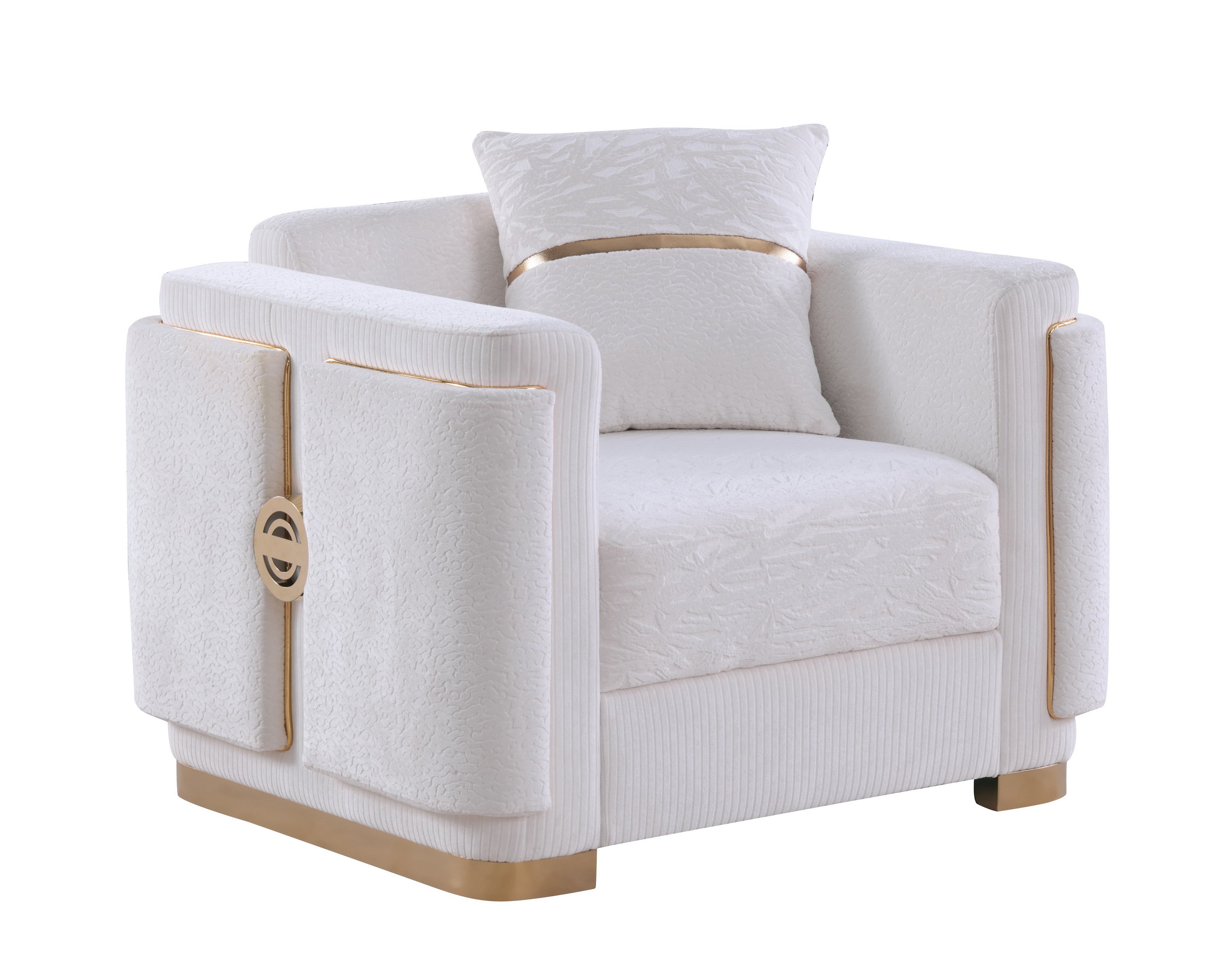 Capri White Sofa and Loveseat Set with Gold Accents, view 5