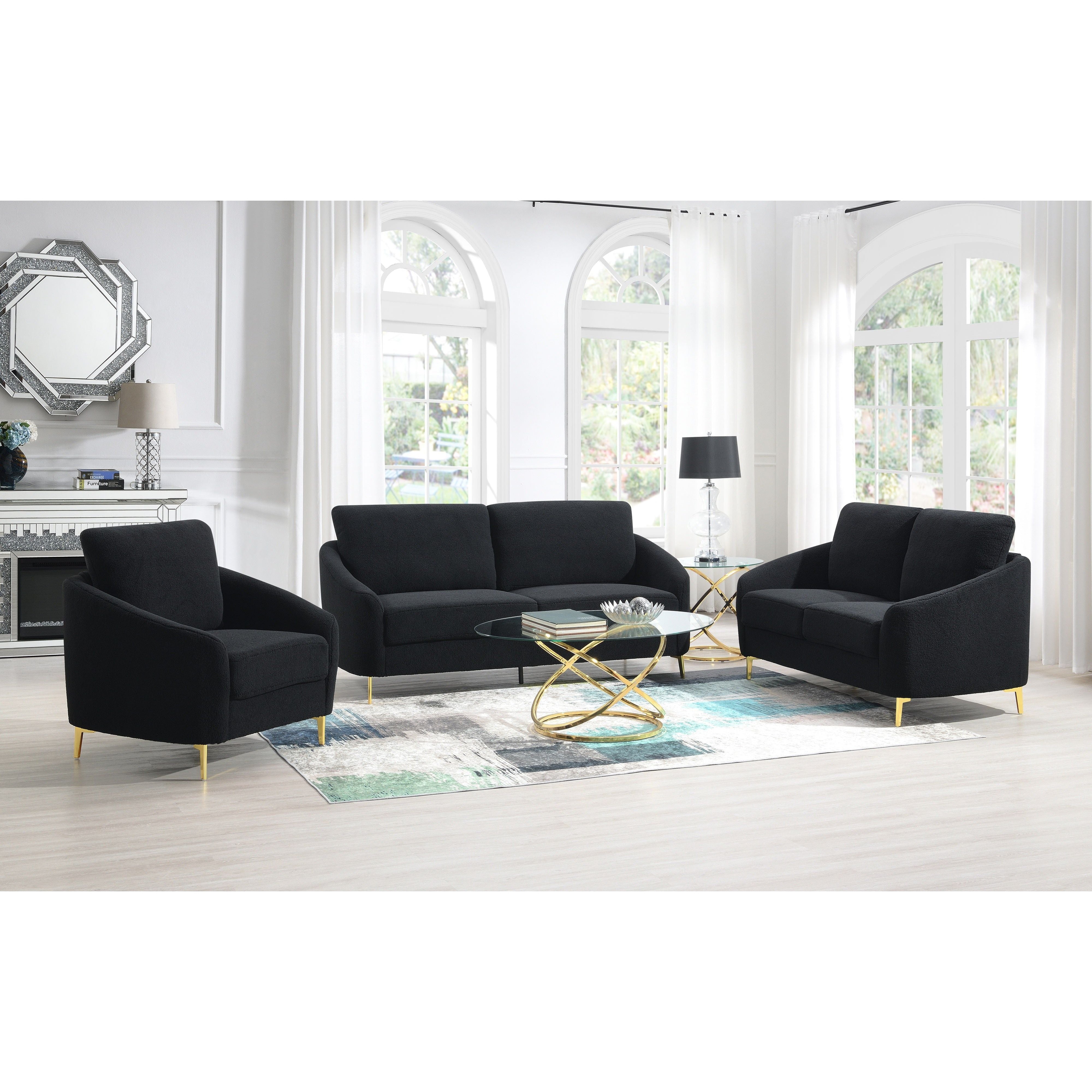 Lila Black Boucle Sofa and Loveseat Set