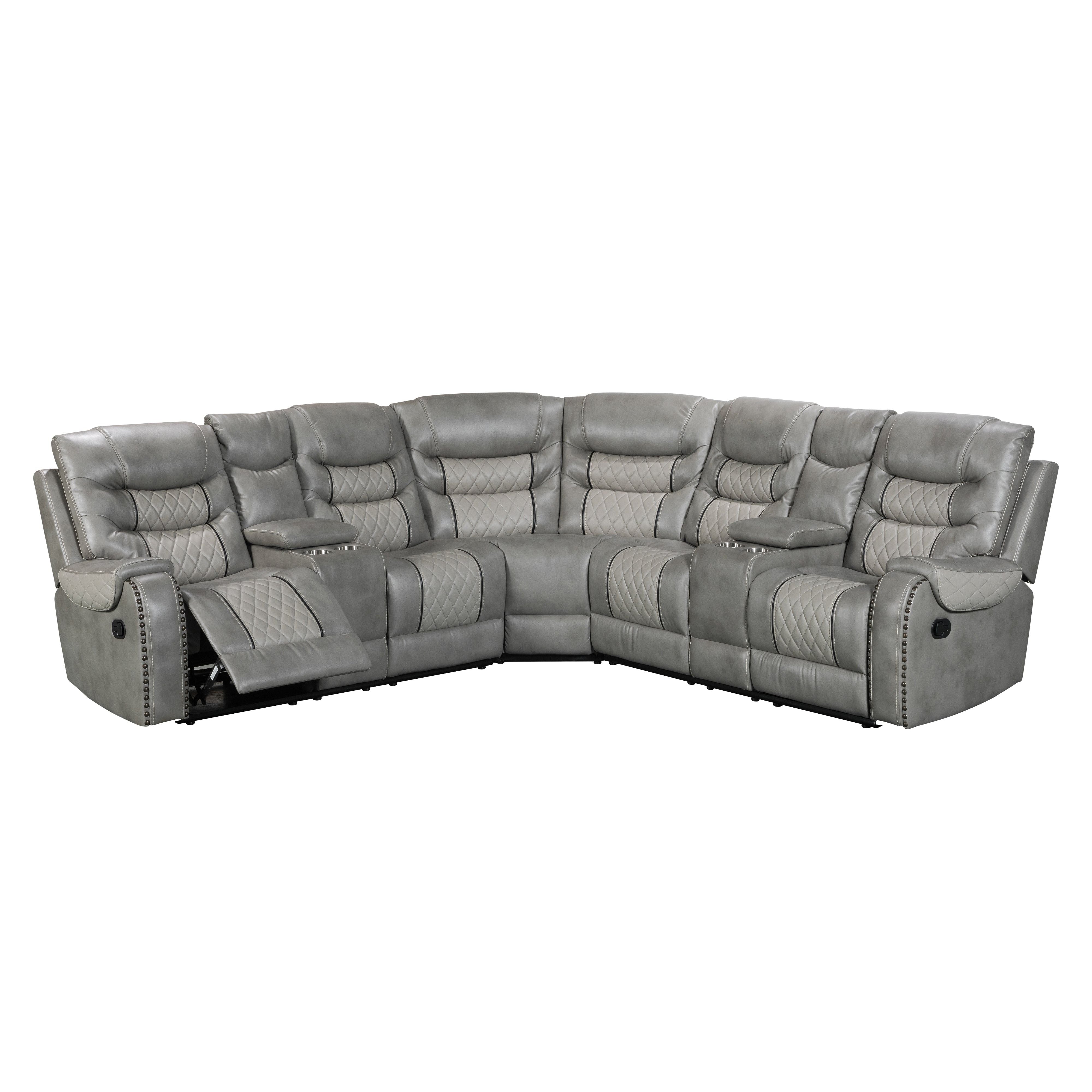 Phoenix II Gray Air Leather 3-Piece Reclining Sectional, view 2