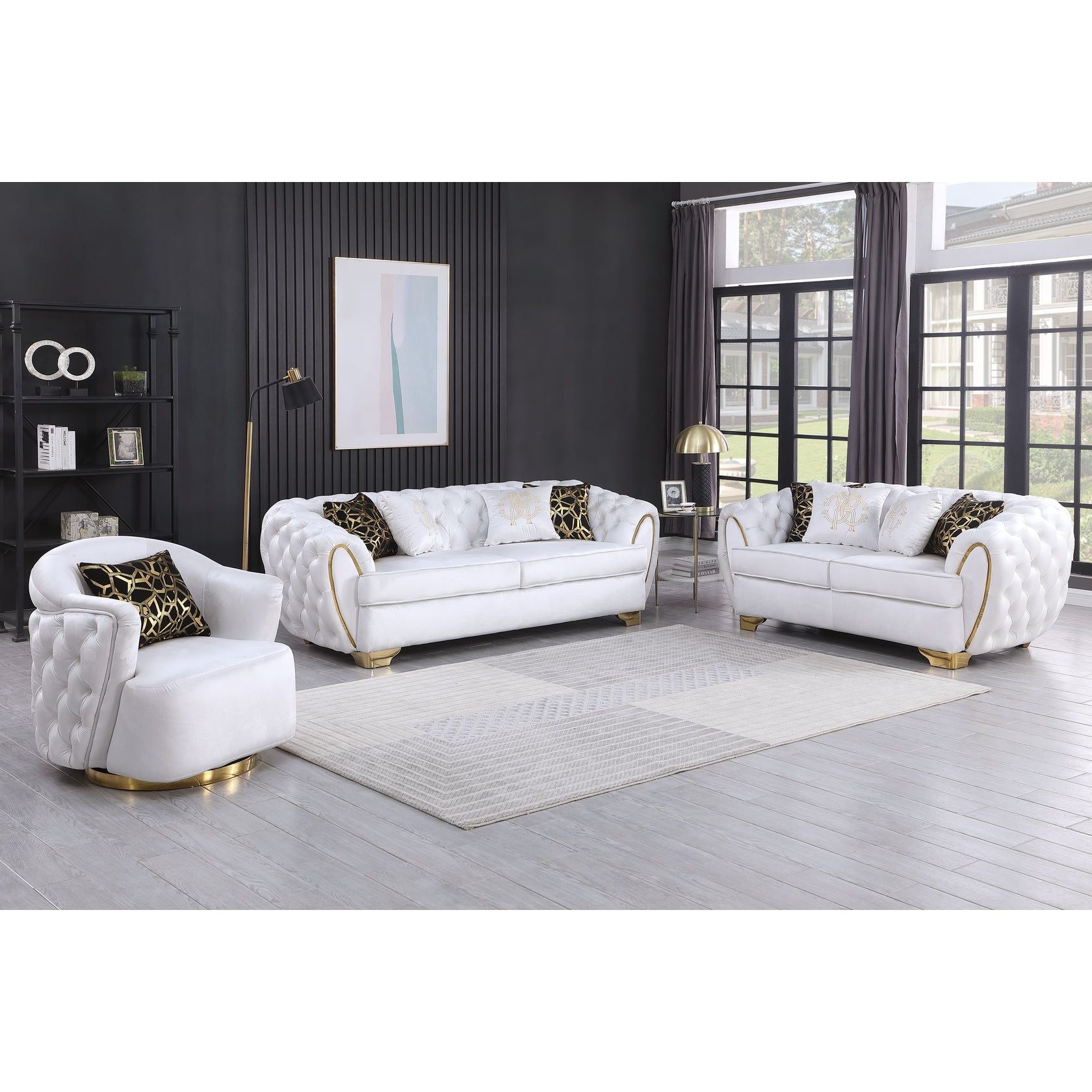 Mila White Velvet Sofa and Loveseat Set, view 2