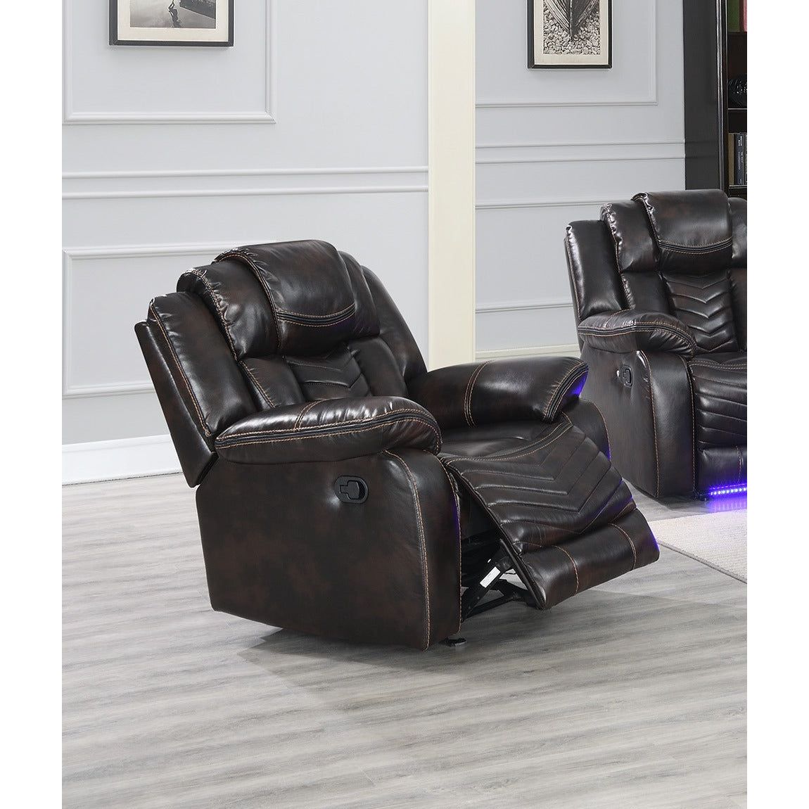 Lucky Charm Brown Reclining Sectional with LED Lights, view 5