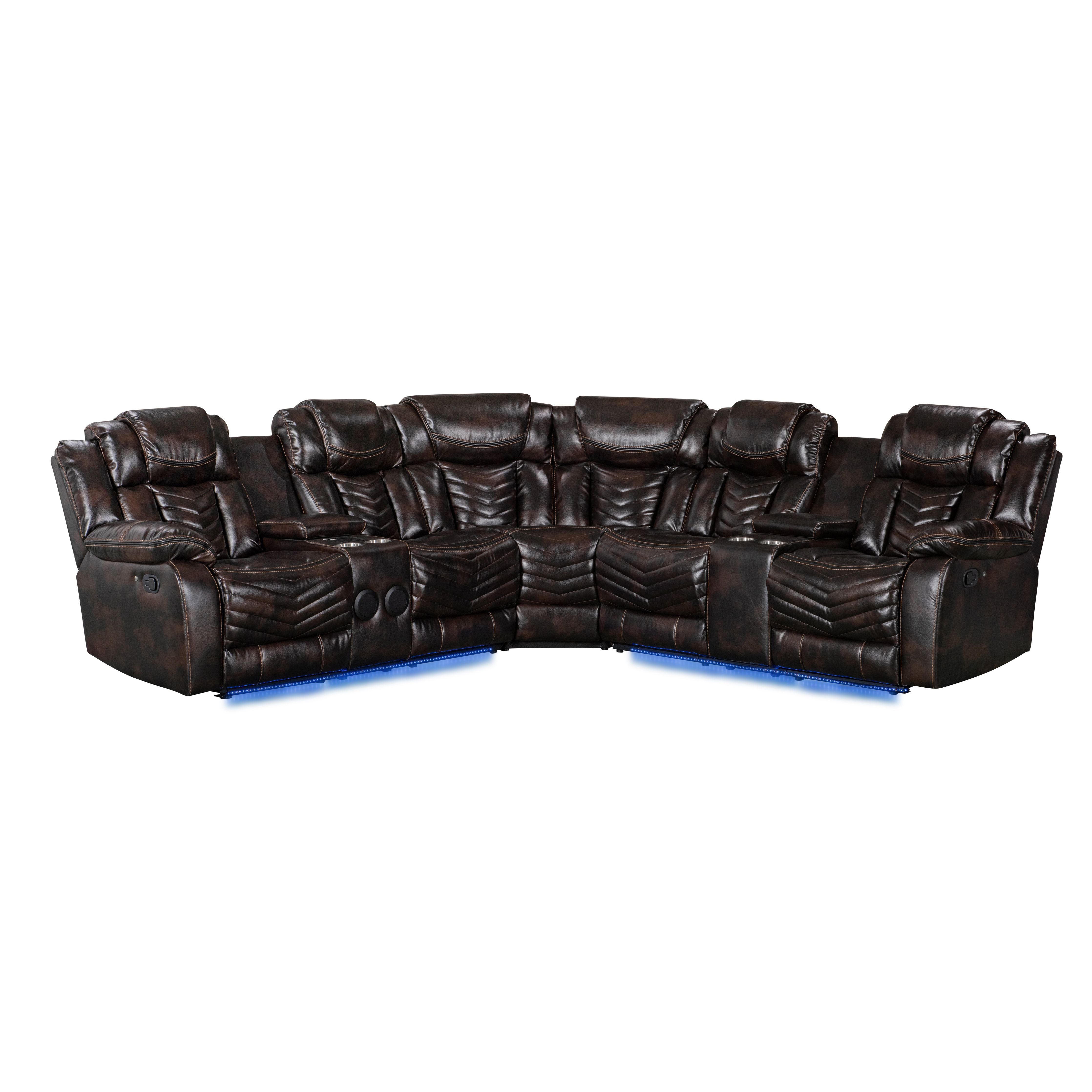 Lucky Charm Brown Reclining Sectional with LED Lights, view 2