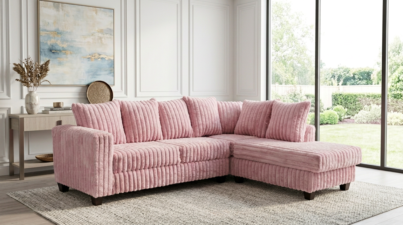 Gia Pink Corduroy Sectional with Chaise