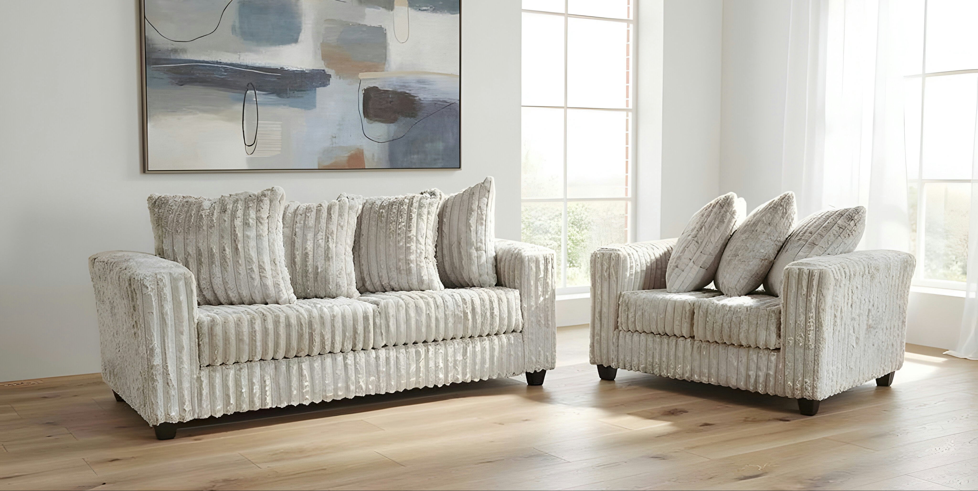 Gia Silver Corduroy Sofa and Loveseat Set