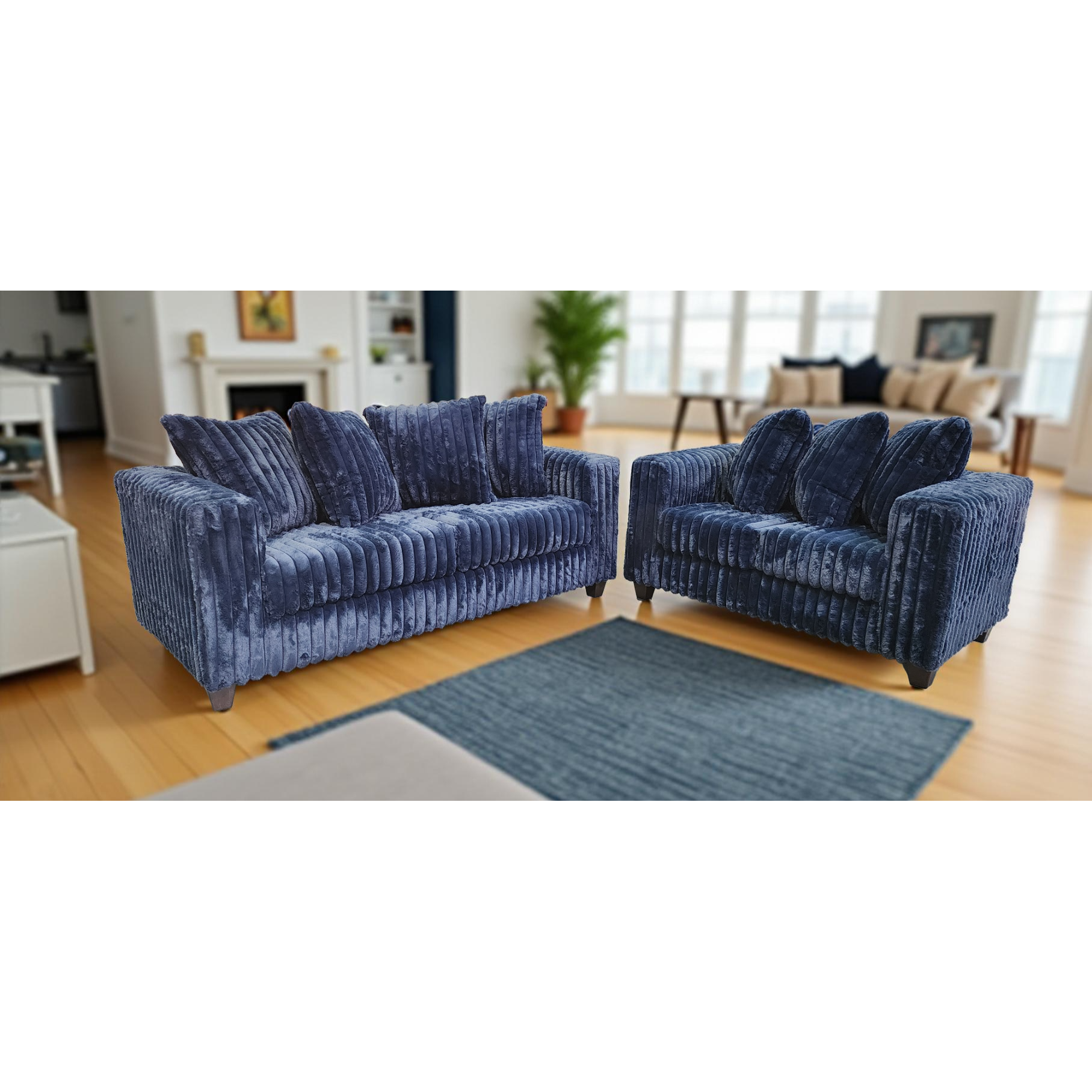 Gia Blue Corduroy Sofa and Loveseat Set, view 2