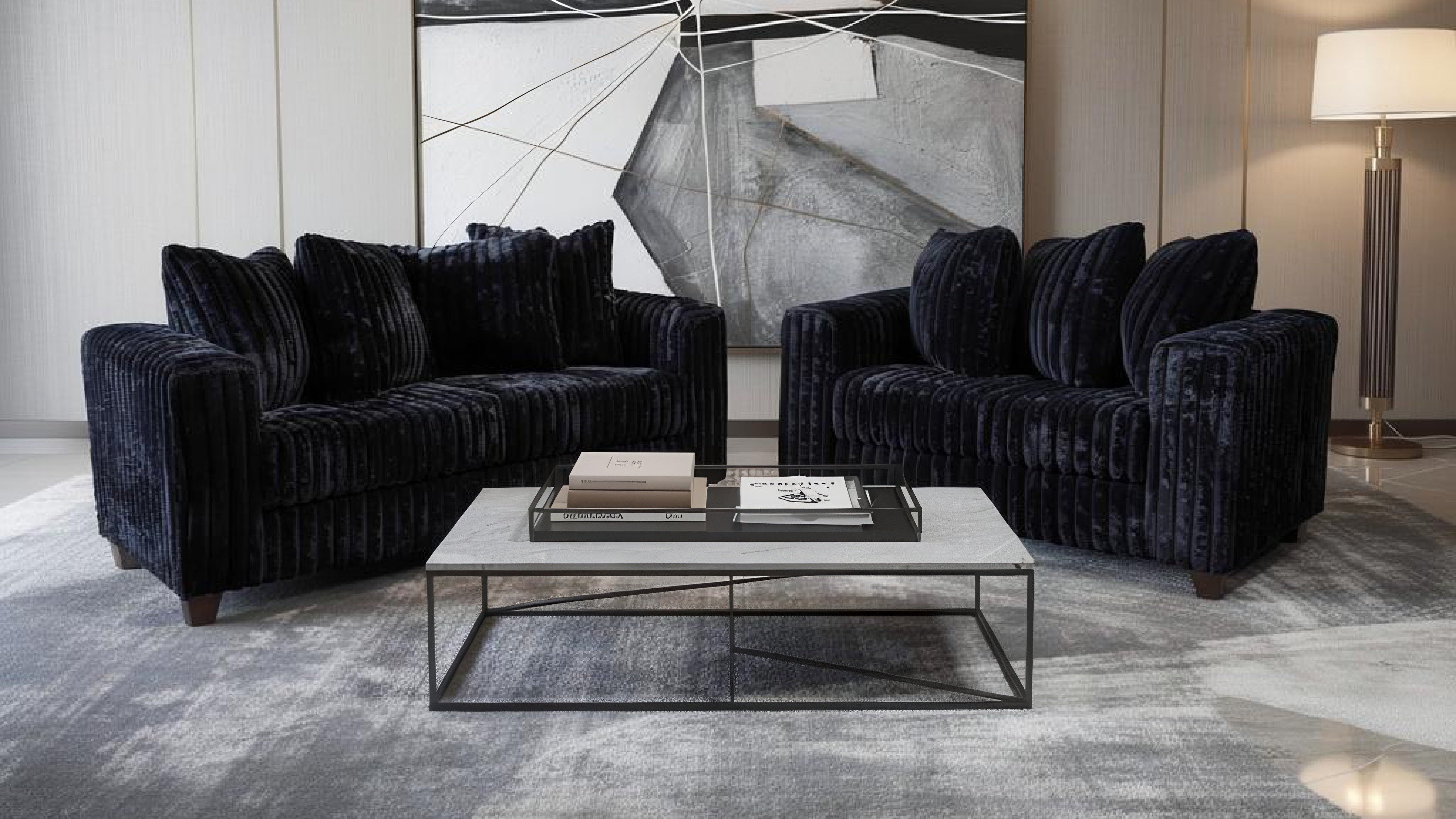 Gia Black Corduroy Sofa and Loveseat Set