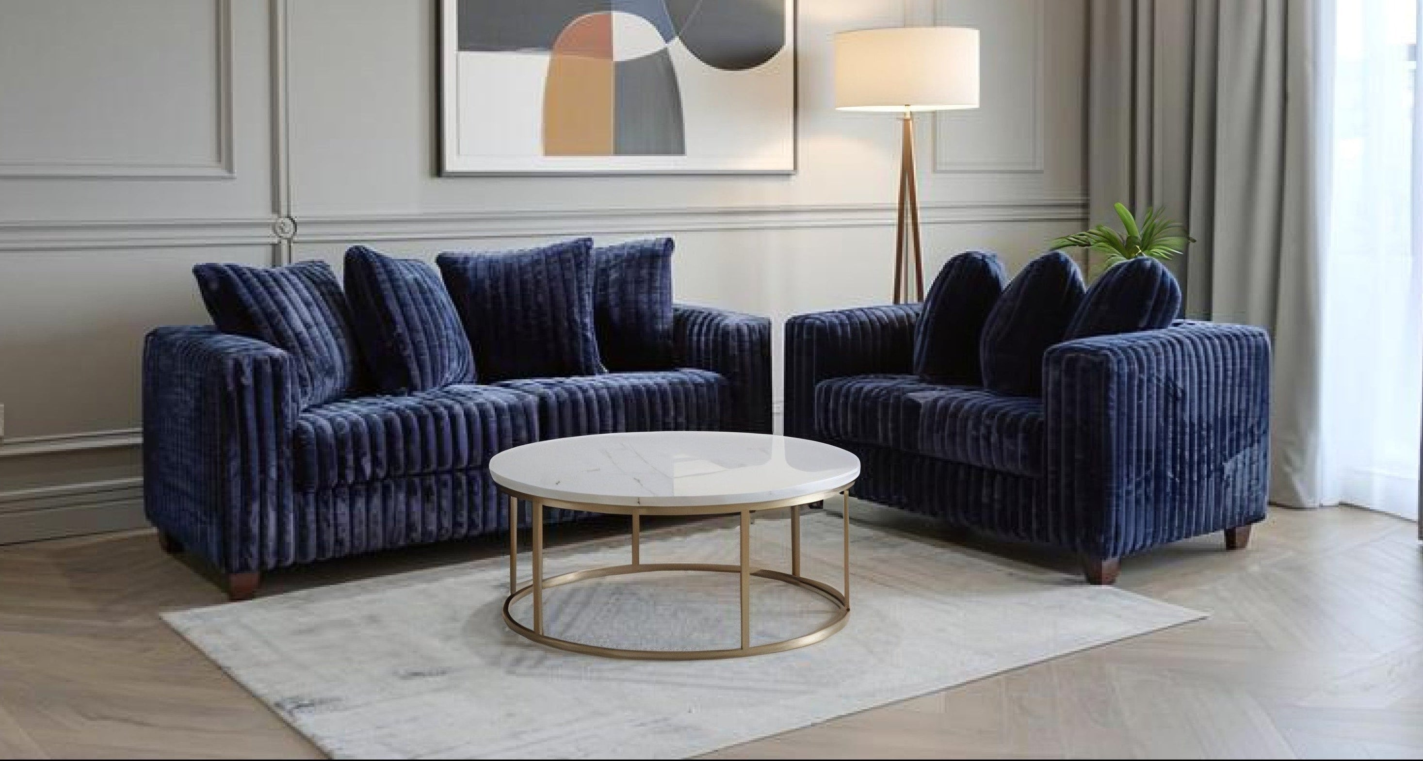 Gia Blue Corduroy Sofa and Loveseat Set