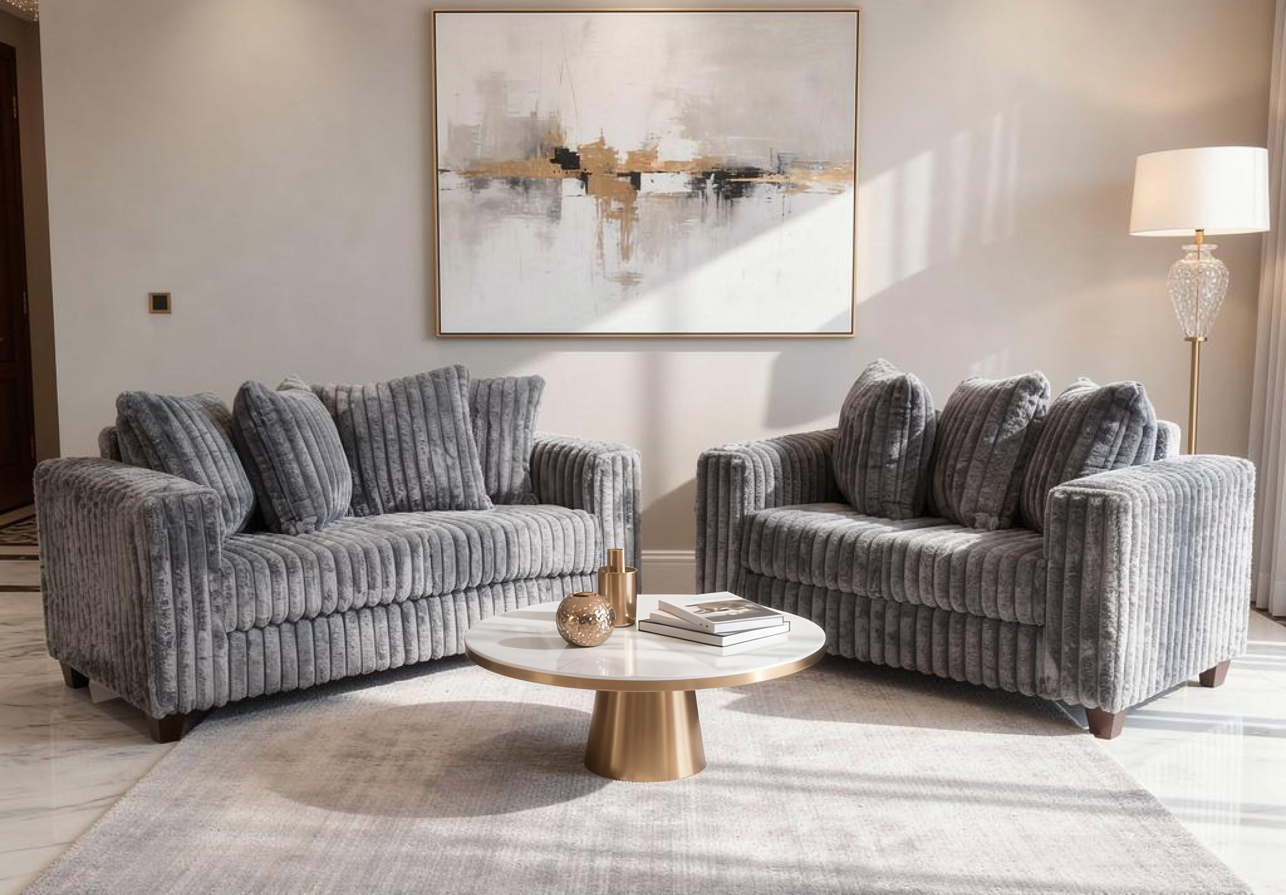 Gia Gray Corduroy Sofa and Loveseat Set