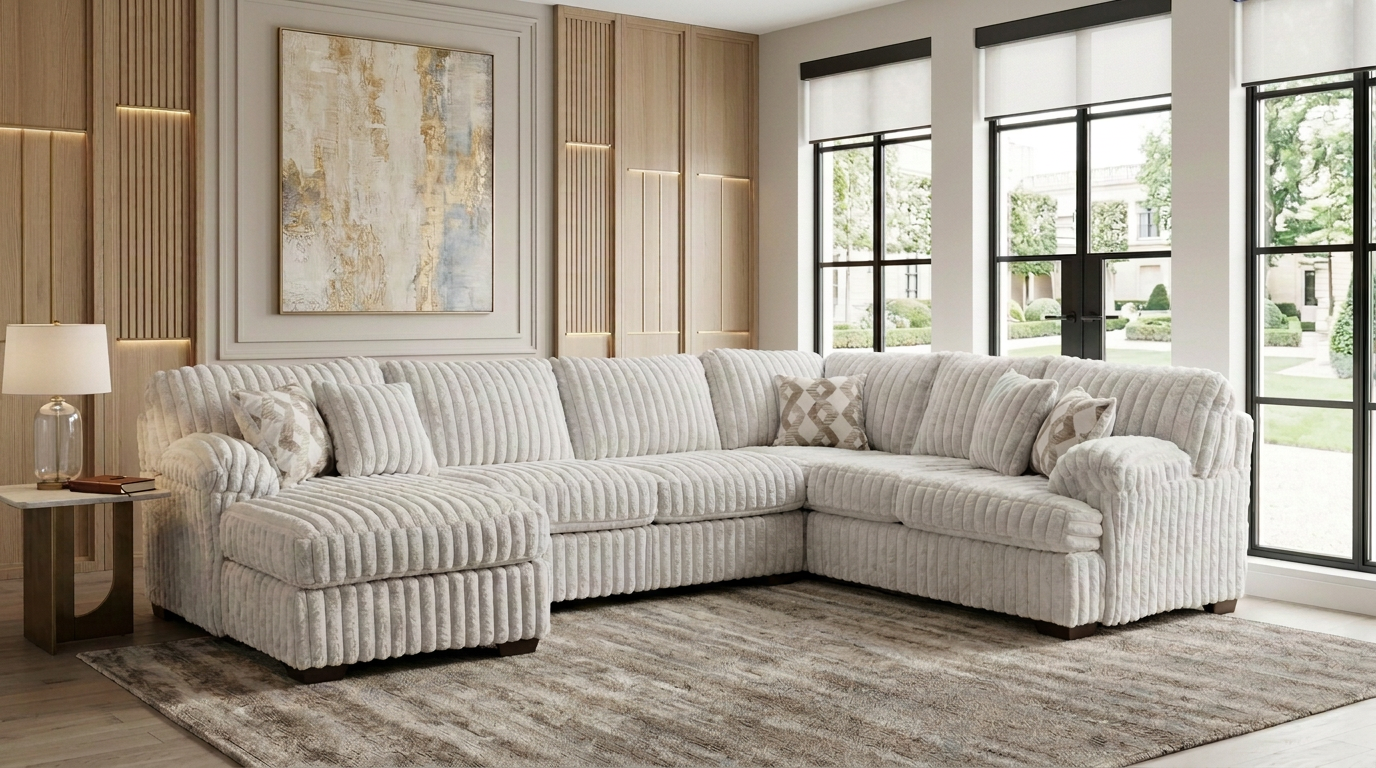 Plaza Silver Striped Sectional with Chaise