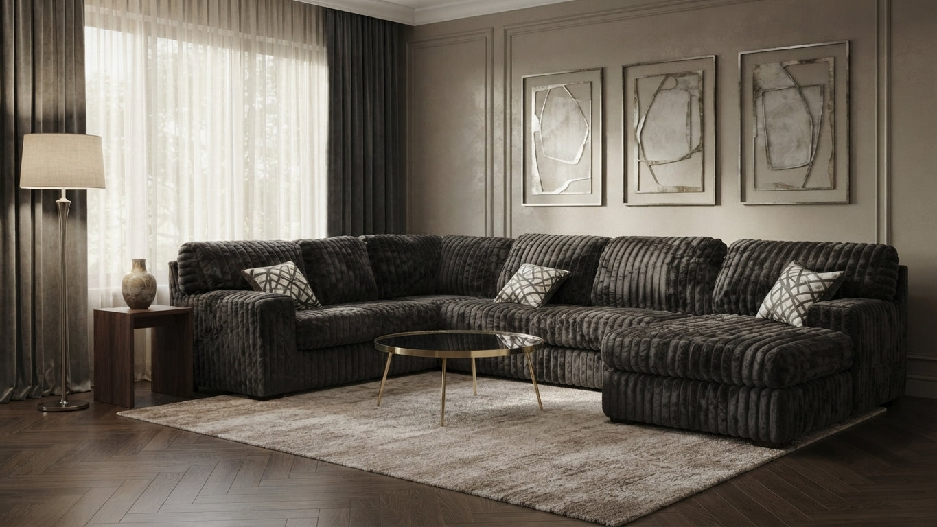Austin Chocolate Corduroy Sectional with Chaise