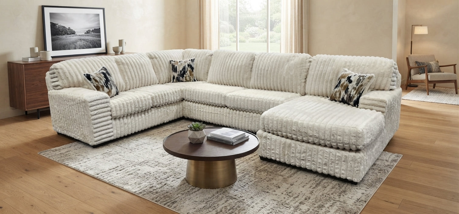 Austin Ivory Corduroy Sectional with Chaise