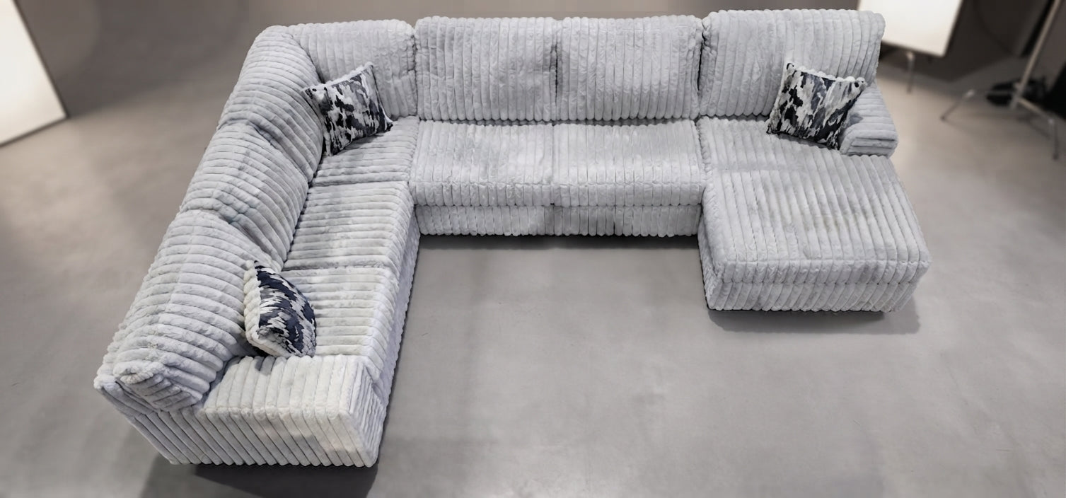 Austin Light Gray Corduroy Sectional with Chaise, view 2