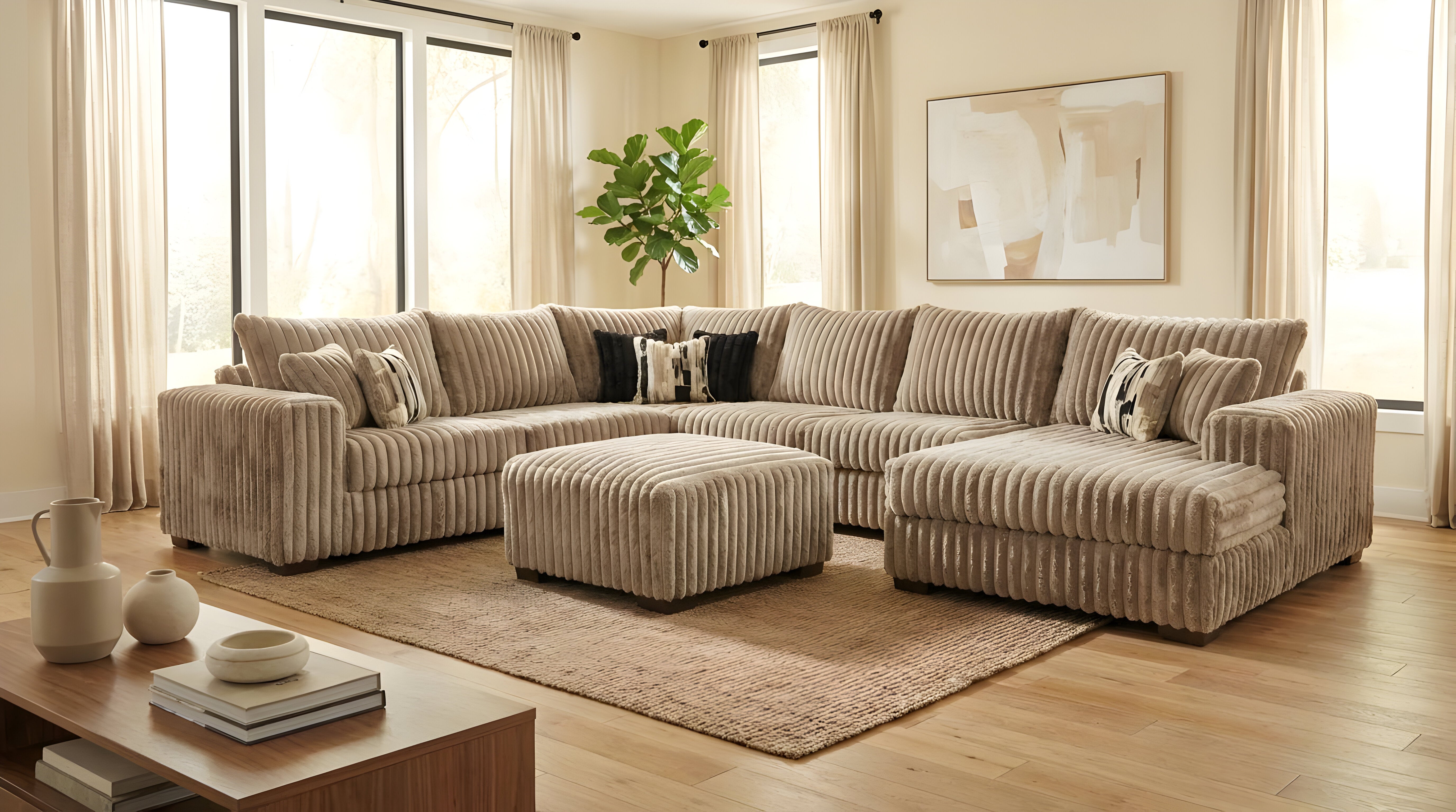 Texan Mocha Oversized Corduroy Sectional with Chaise