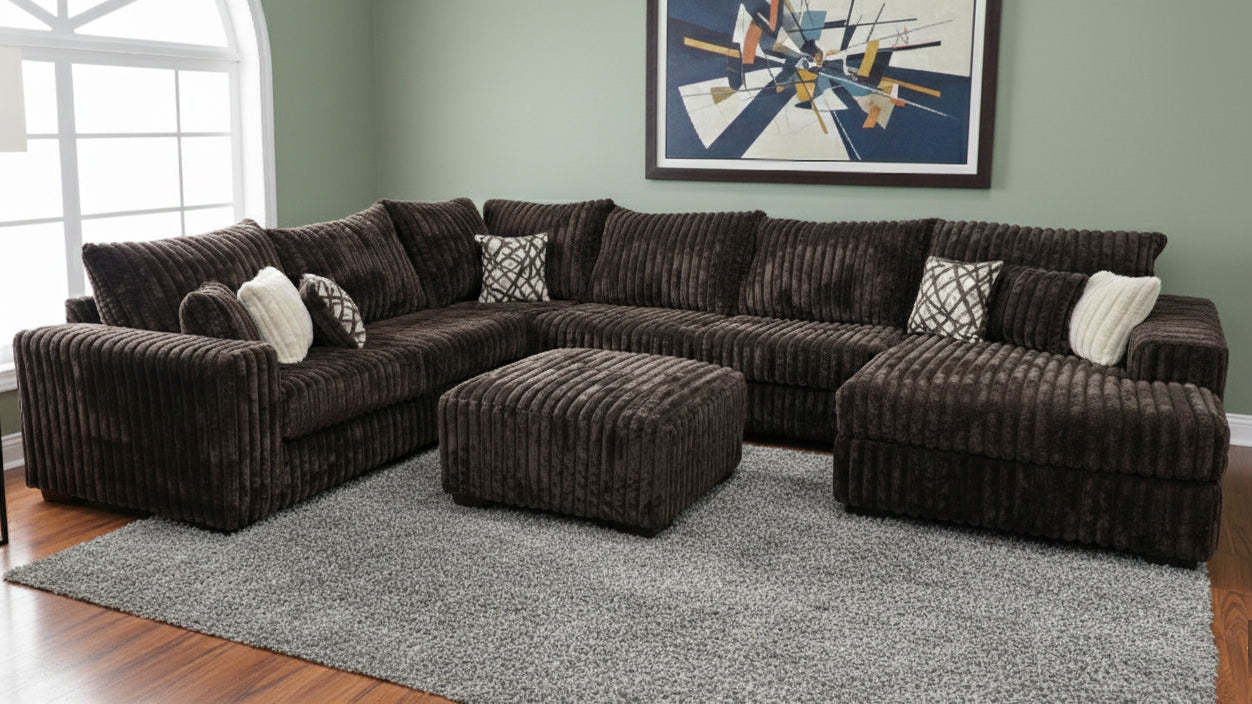 Texan Chocolate Oversized Corduroy Sectional with Chaise
