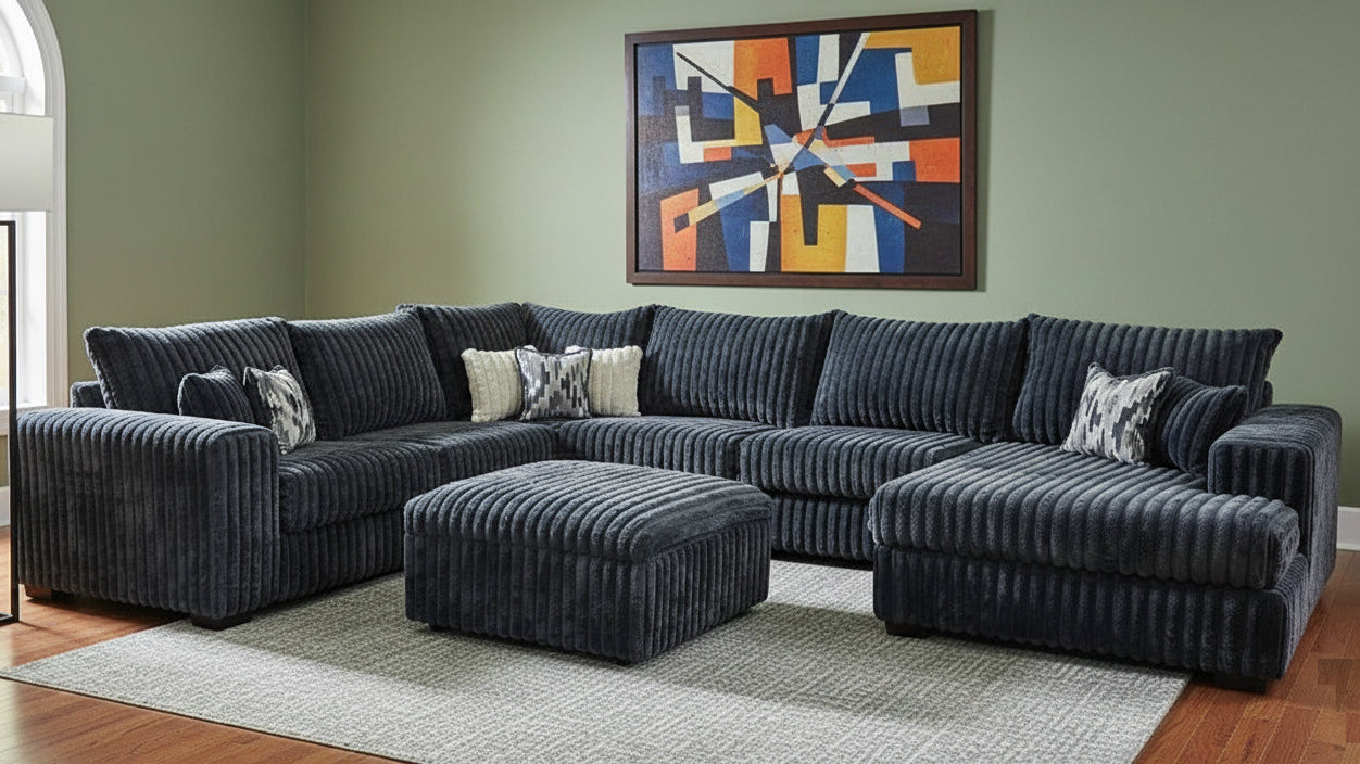 Texan Gray Oversized Corduroy Sectional with Chaise