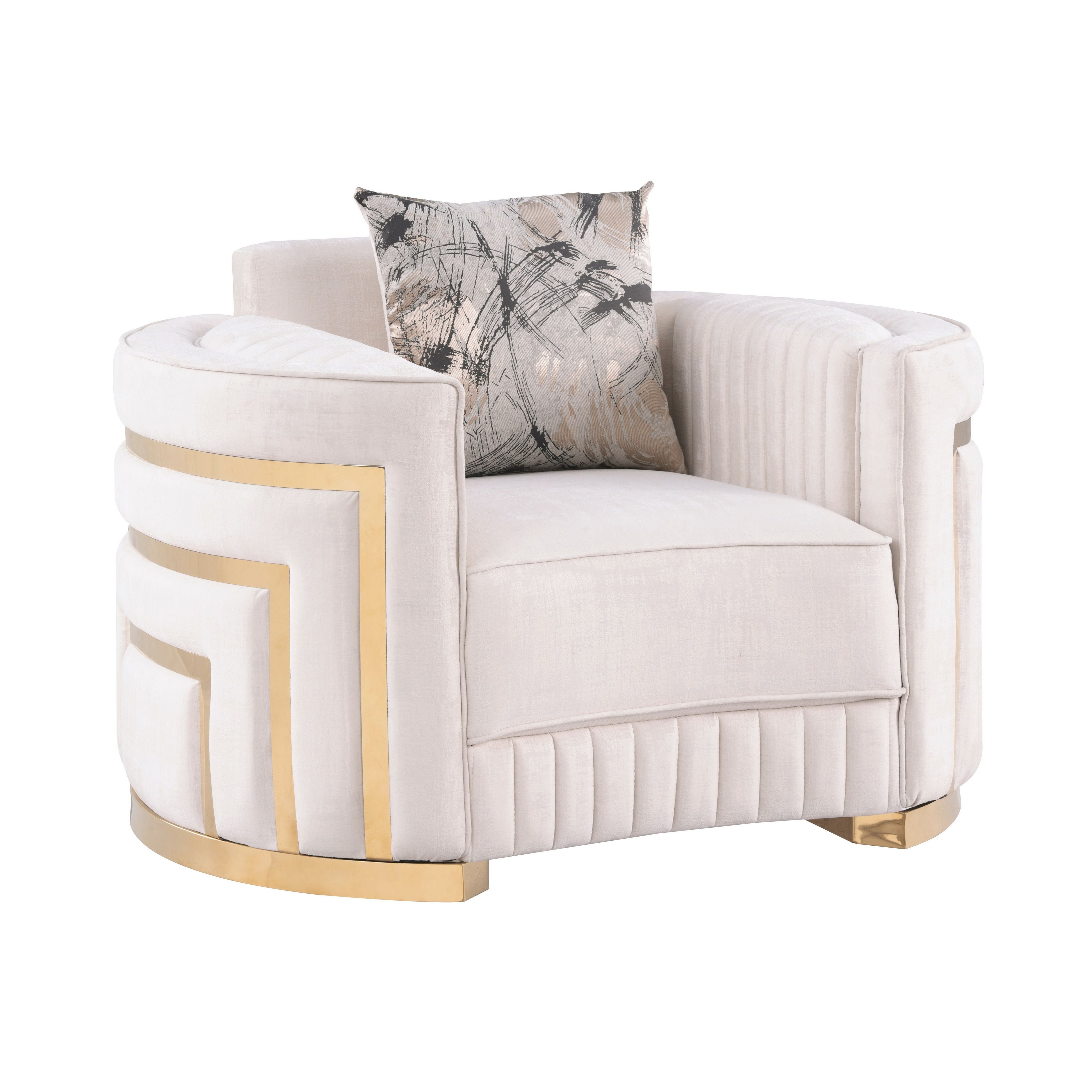 Minerva Cream Velvet Sofa and Loveseat Set with Gold Accents, view 3