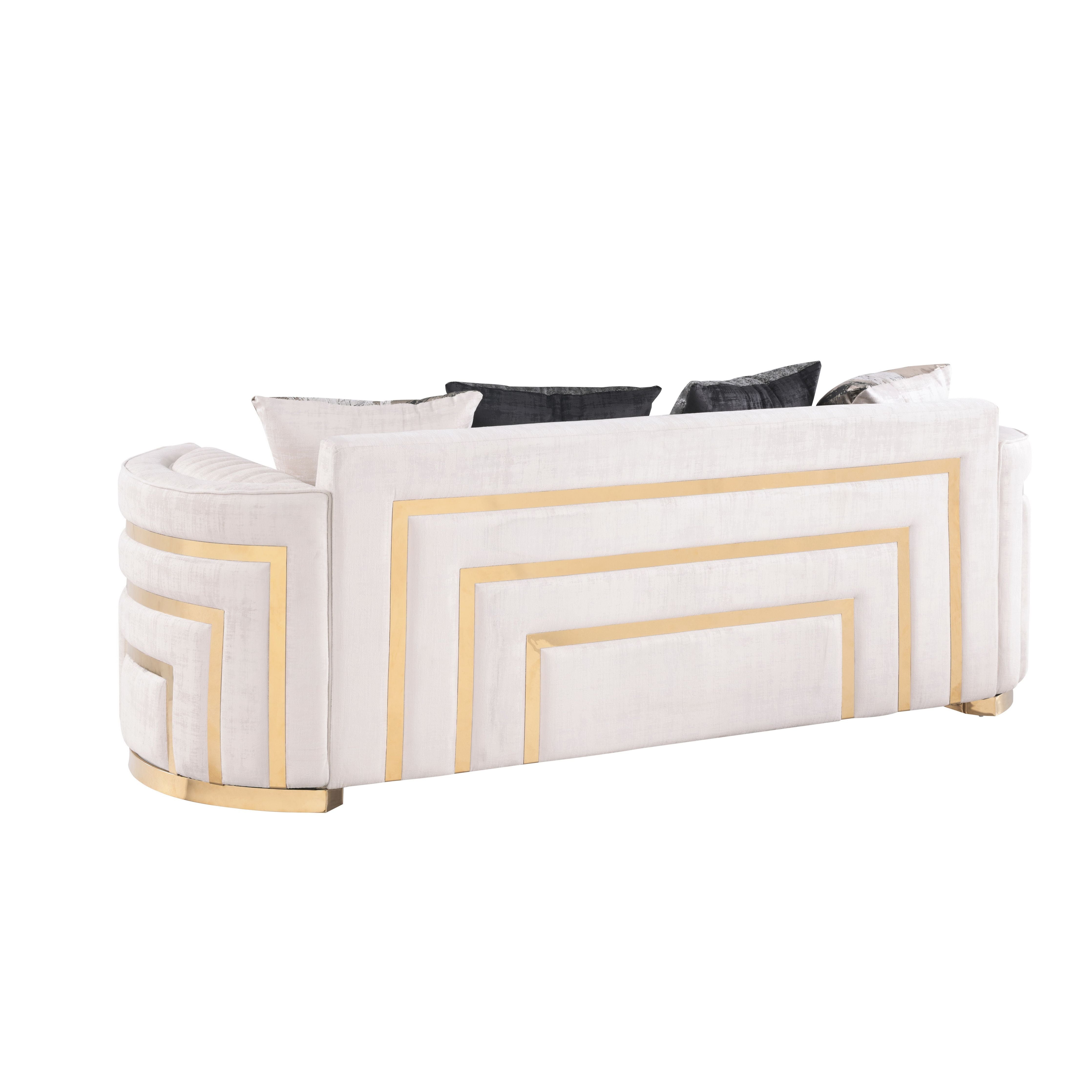 Minerva Cream Velvet Sofa and Loveseat Set with Gold Accents, view 6