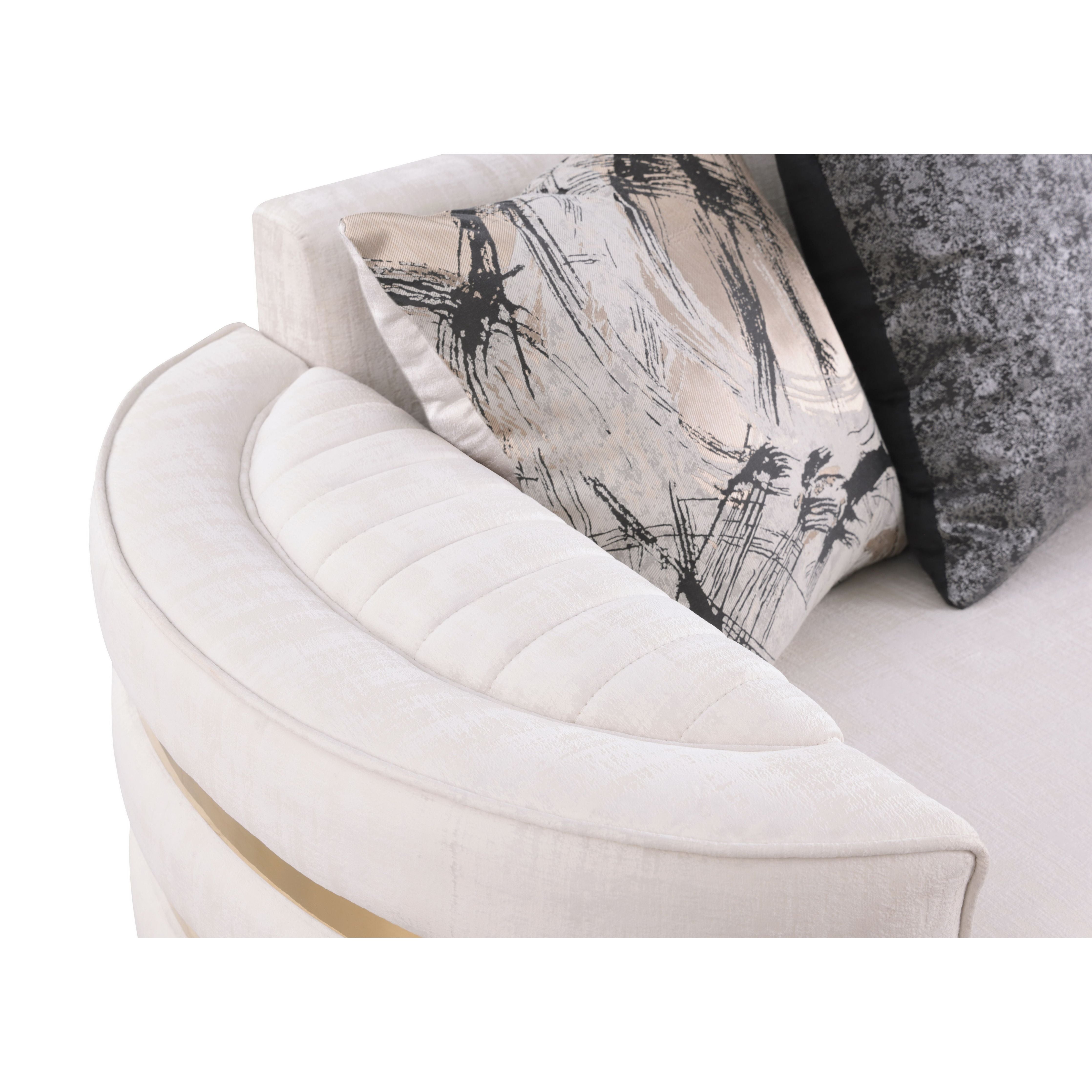 Minerva Cream Velvet Sofa and Loveseat Set with Gold Accents, view 7