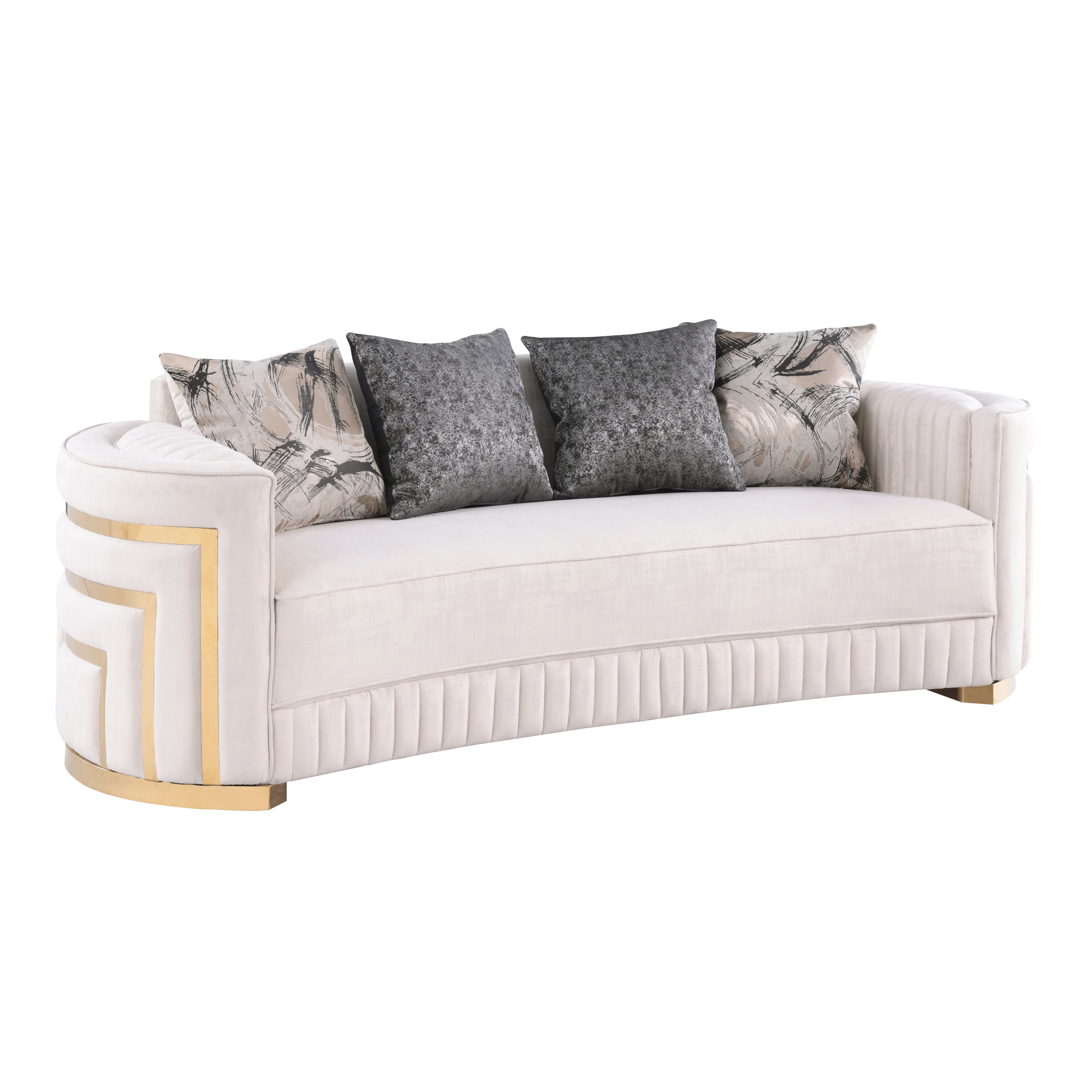 Minerva Cream Velvet Sofa and Loveseat Set with Gold Accents, view 4