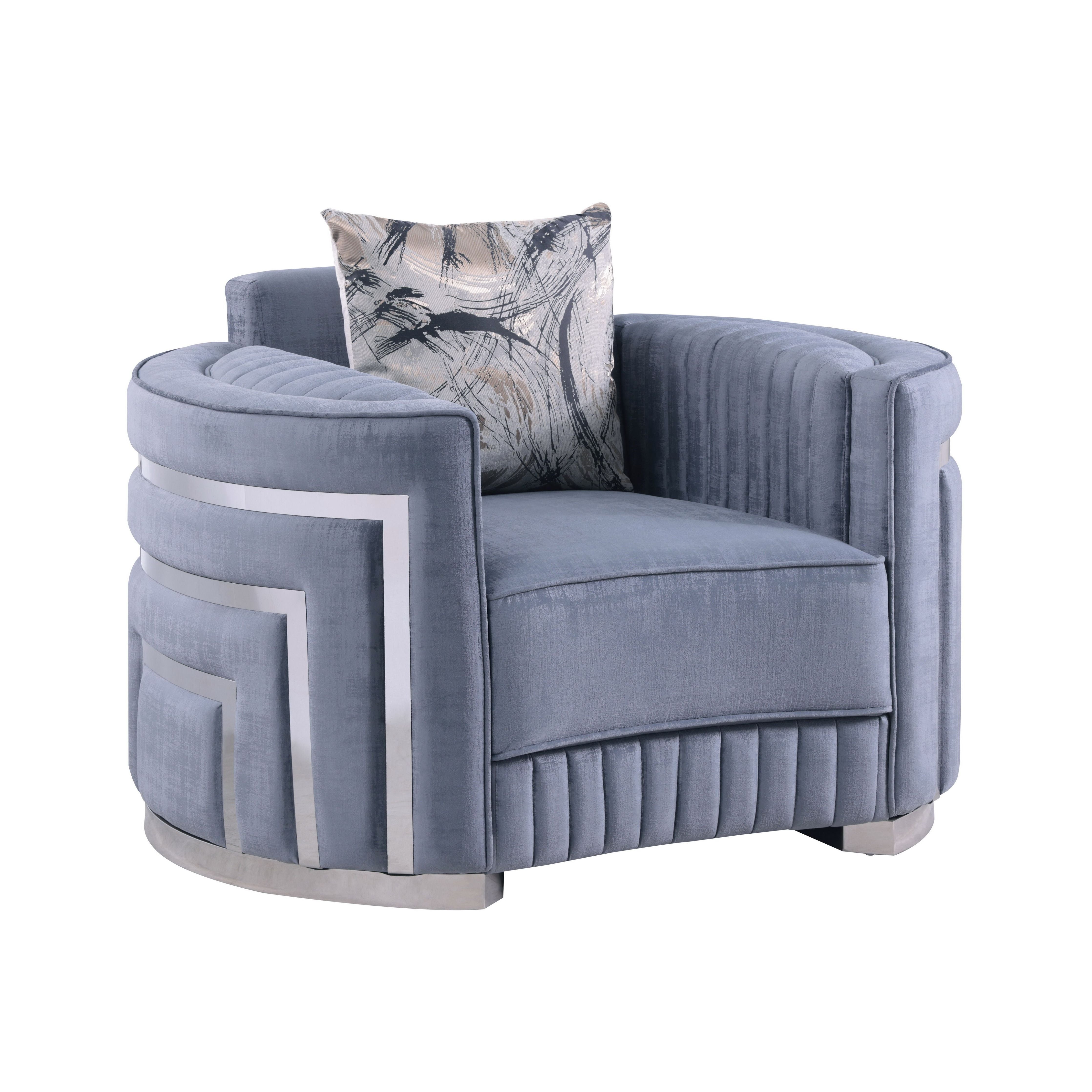 Minerva Gray Velvet Sofa and Loveseat Set with Gold Accents, view 5