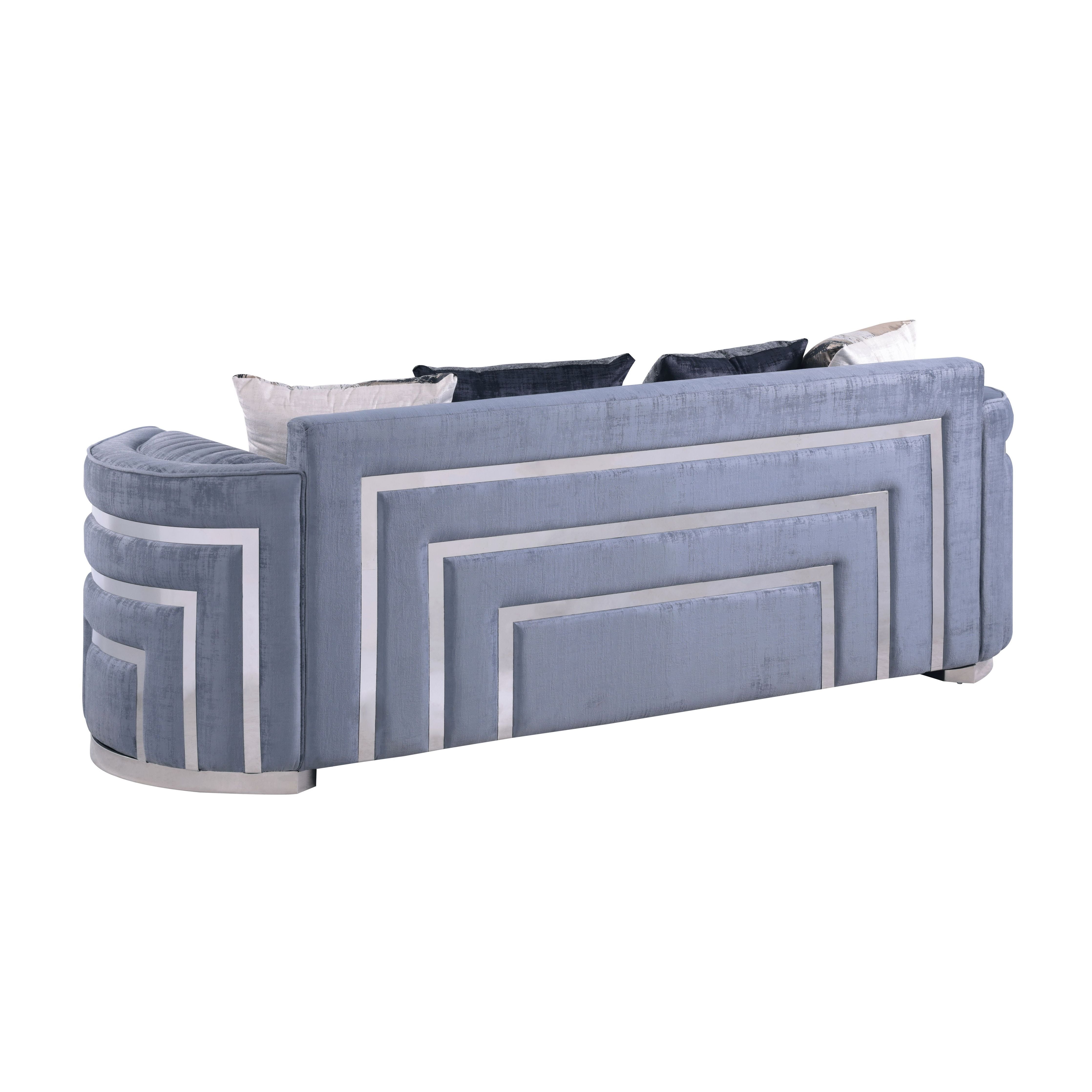 Minerva Gray Velvet Sofa and Loveseat Set with Gold Accents, view 6