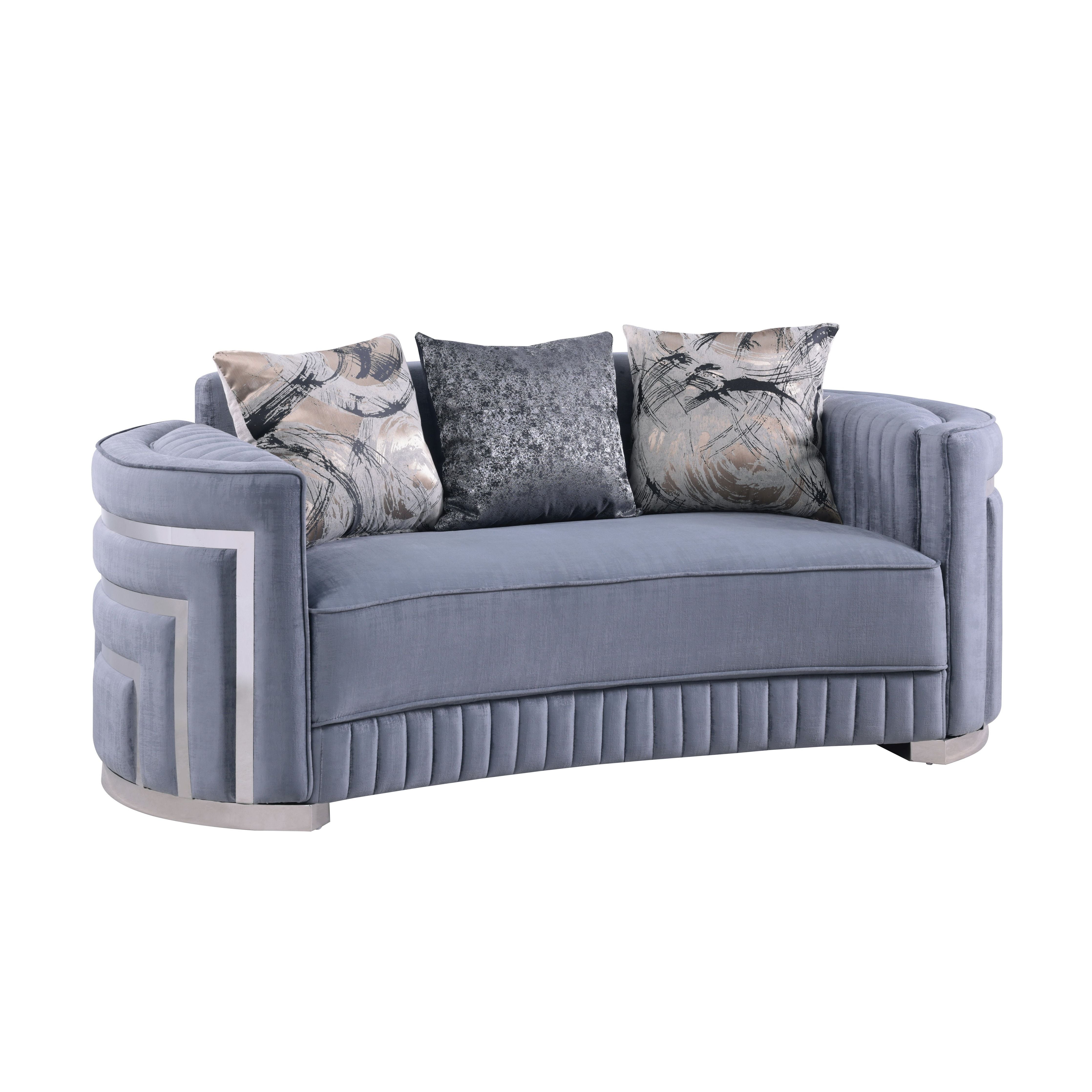 Minerva Gray Velvet Sofa and Loveseat Set with Gold Accents, view 4