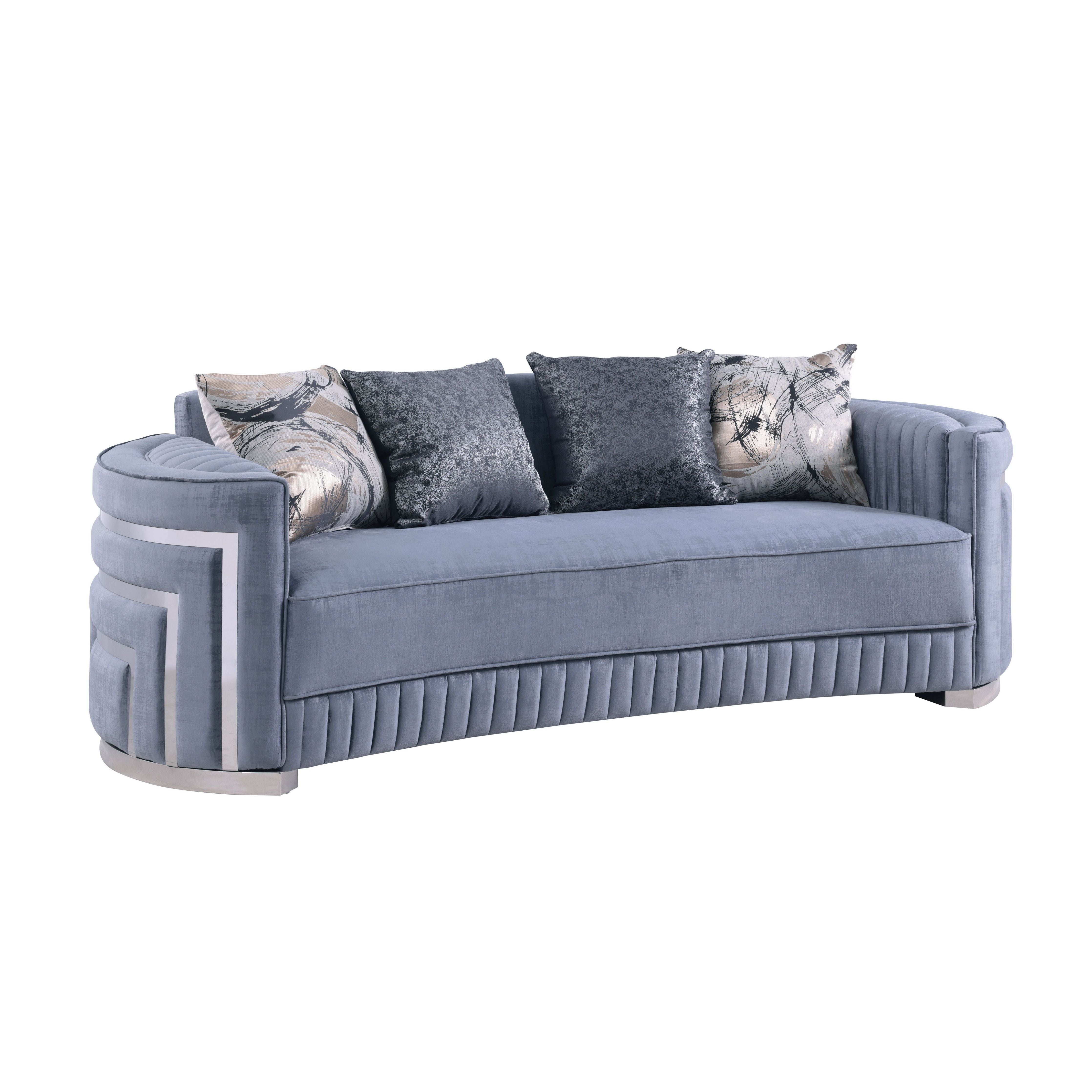 Minerva Gray Velvet Sofa and Loveseat Set with Gold Accents, view 3
