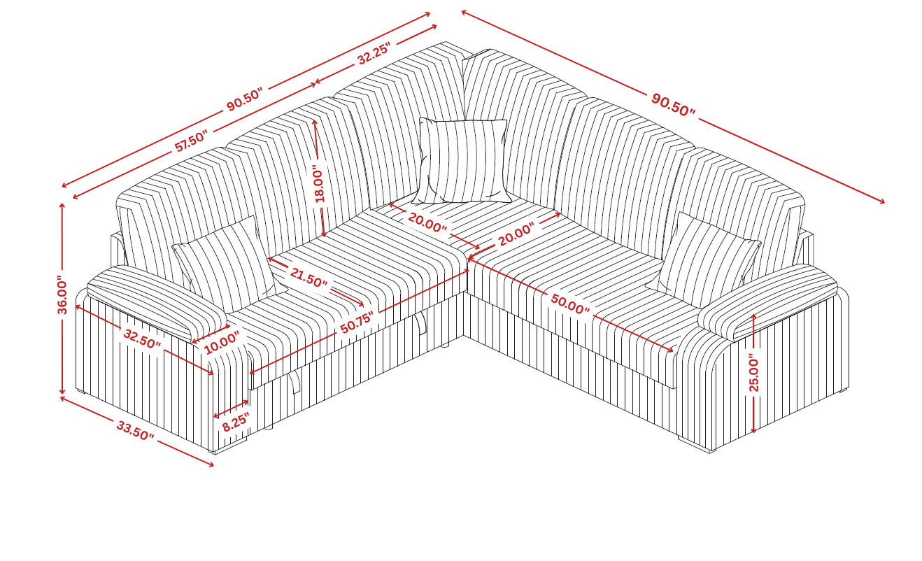 Neeha Black Corduroy Sleeper Sectional, view 5