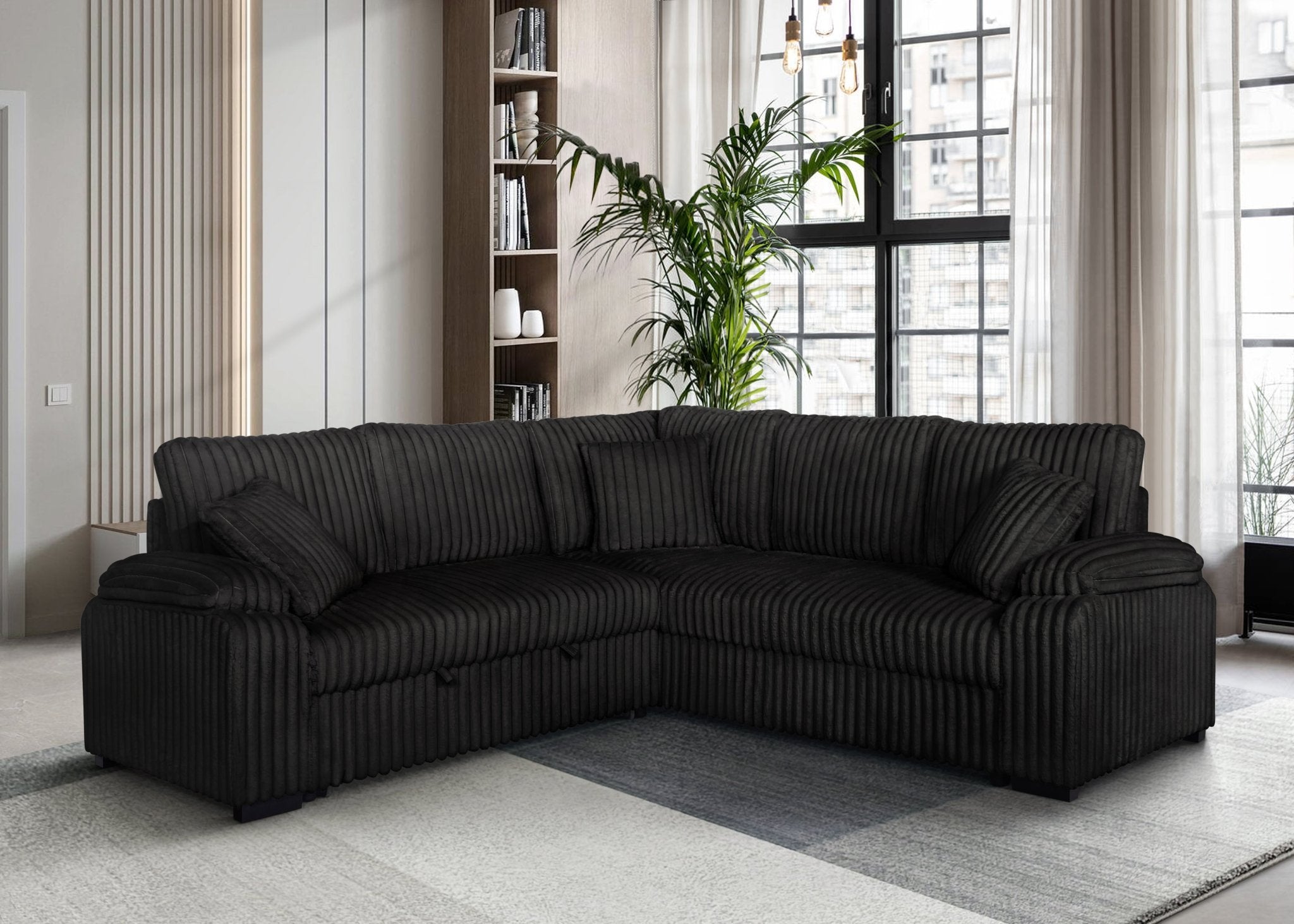 Neeha Black Corduroy Sleeper Sectional, view 2