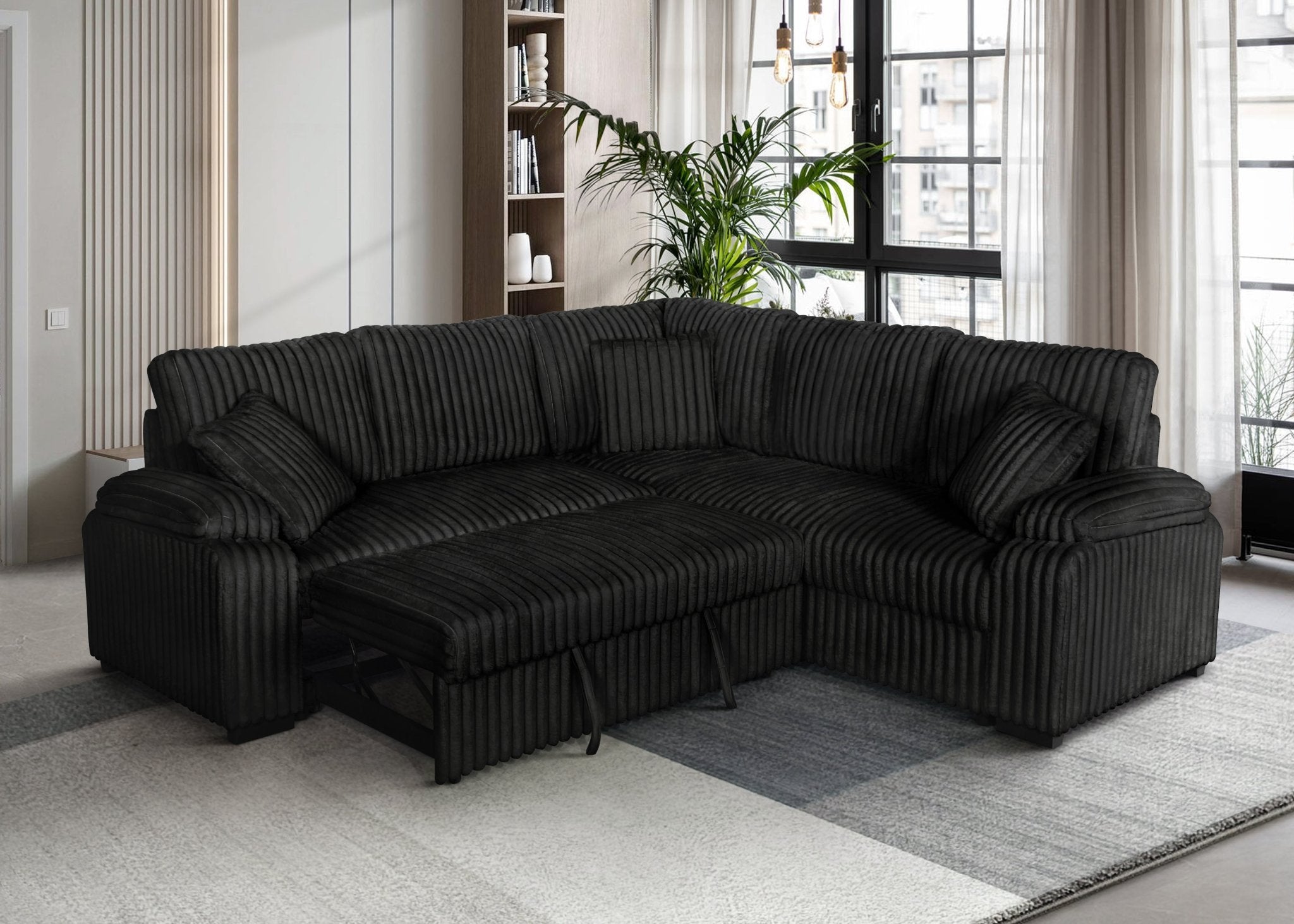 Neeha Black Corduroy Sleeper Sectional