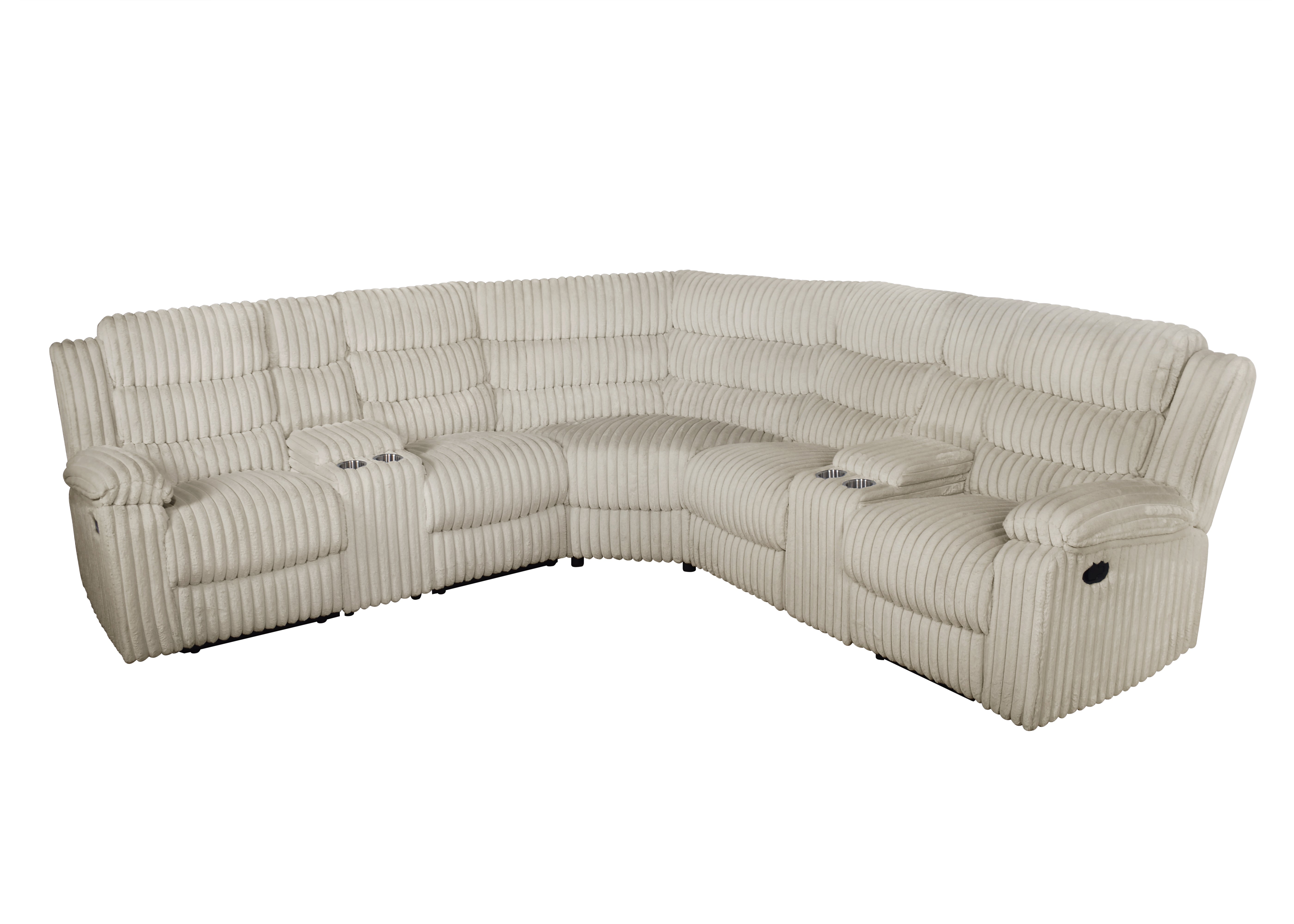 Calantha Cream Corduroy Reclining Sectional with Storage Consoles, view 4