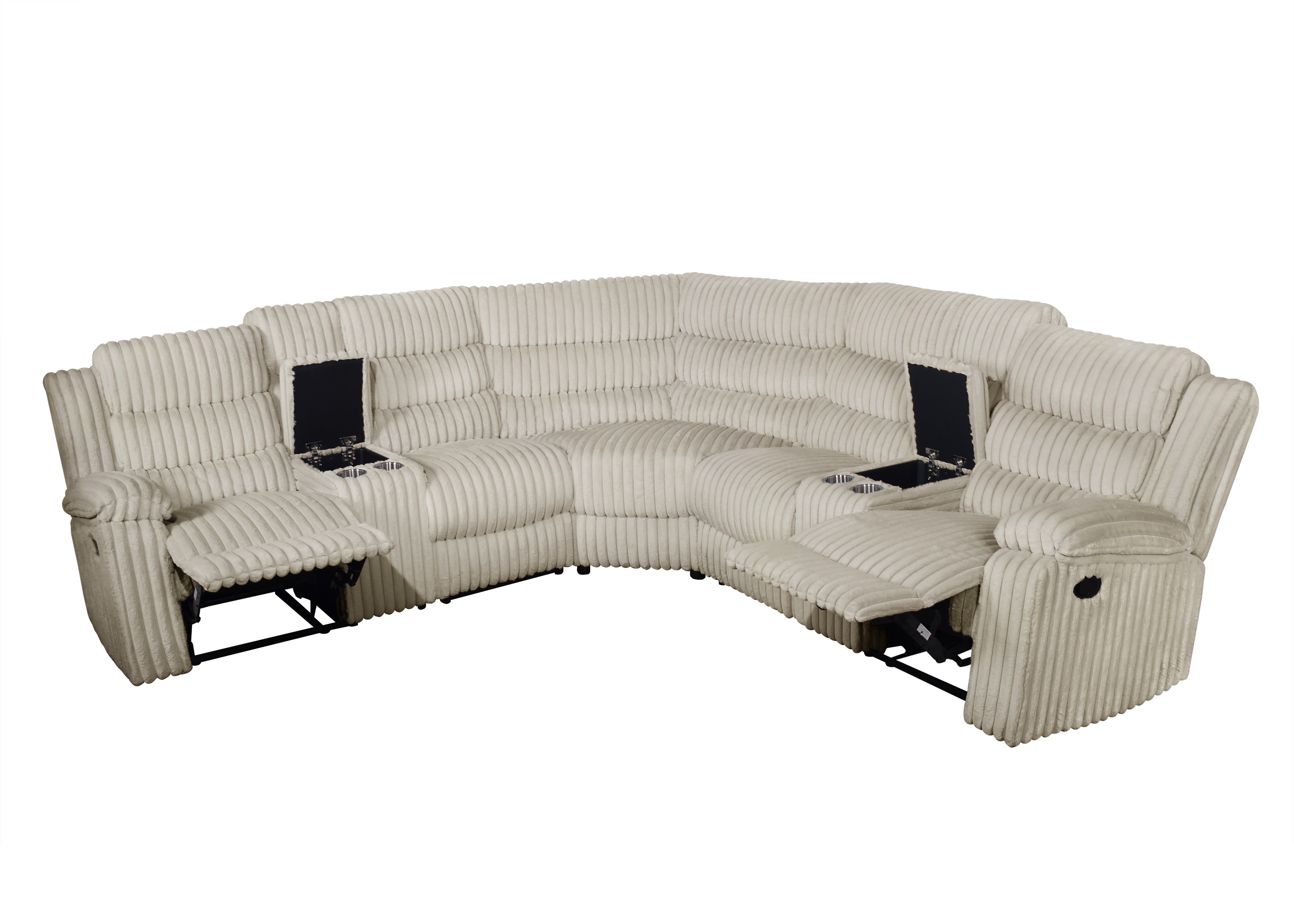 Calantha Cream Corduroy Reclining Sectional with Storage Consoles, view 2