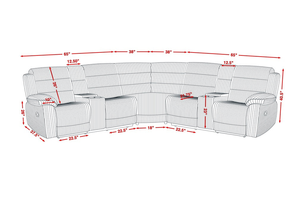 Calantha Cream Corduroy Reclining Sectional with Storage Consoles, view 7