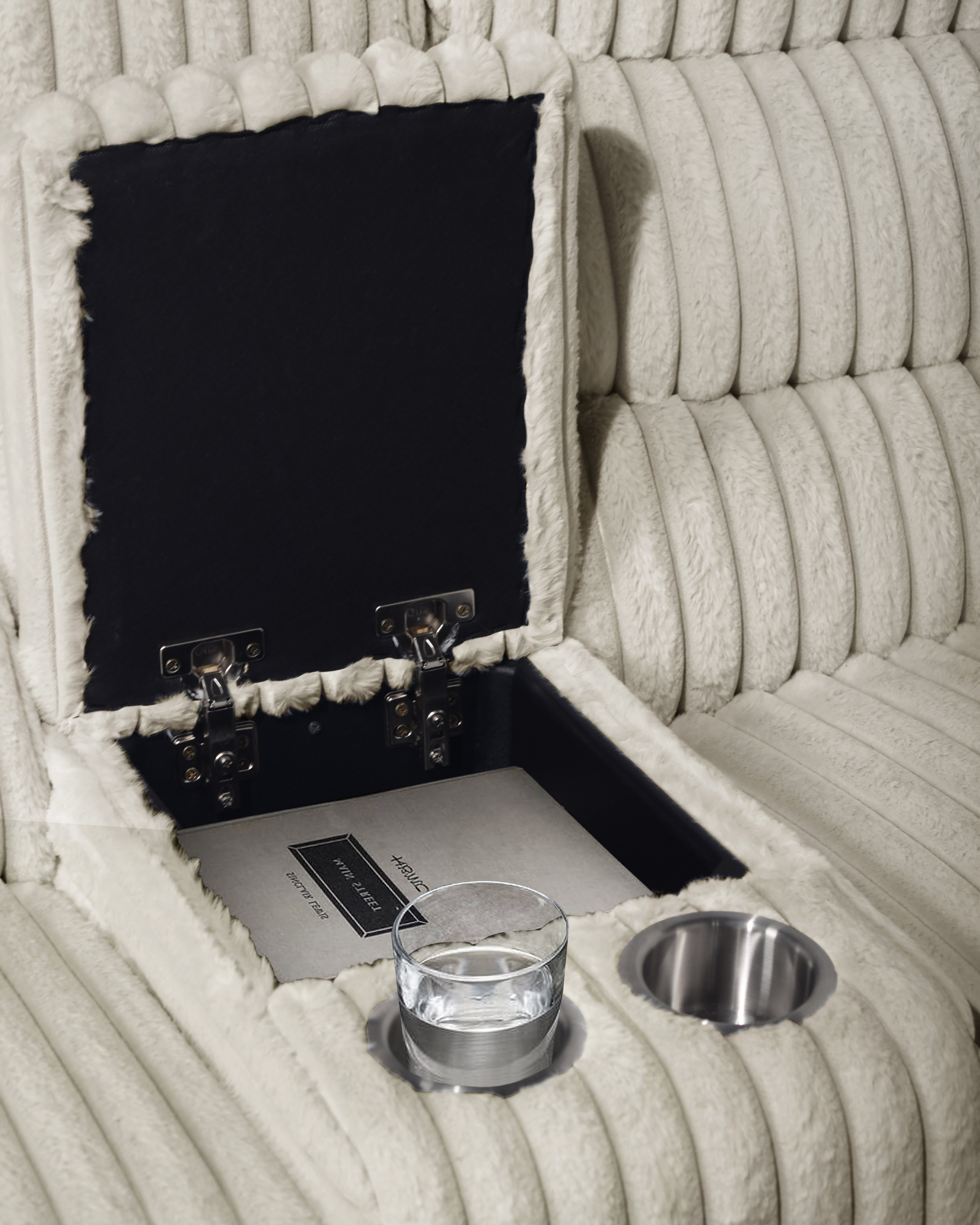 Calantha Cream Corduroy Reclining Sectional with Storage Consoles, view 3