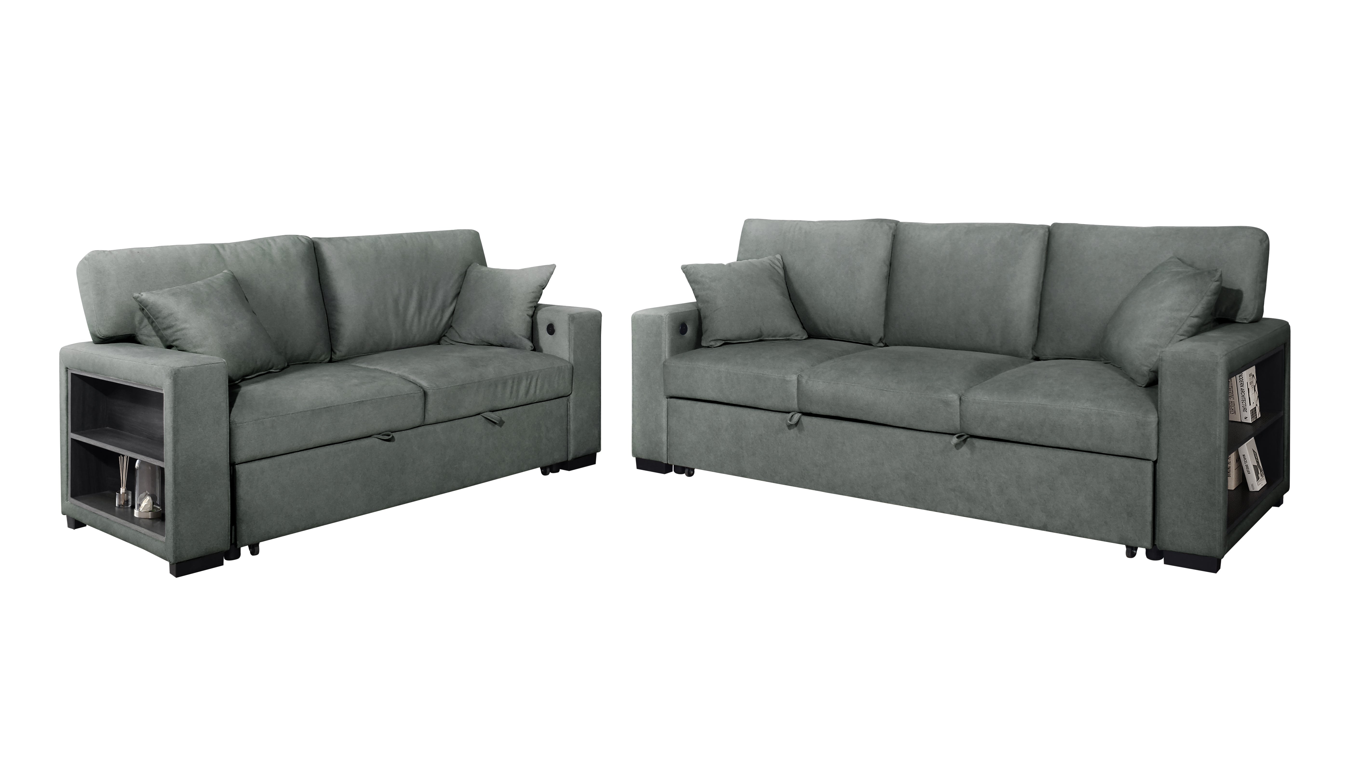 Bexley Gray Sofa and Loveseat Set with Bookcase Arms, view 6