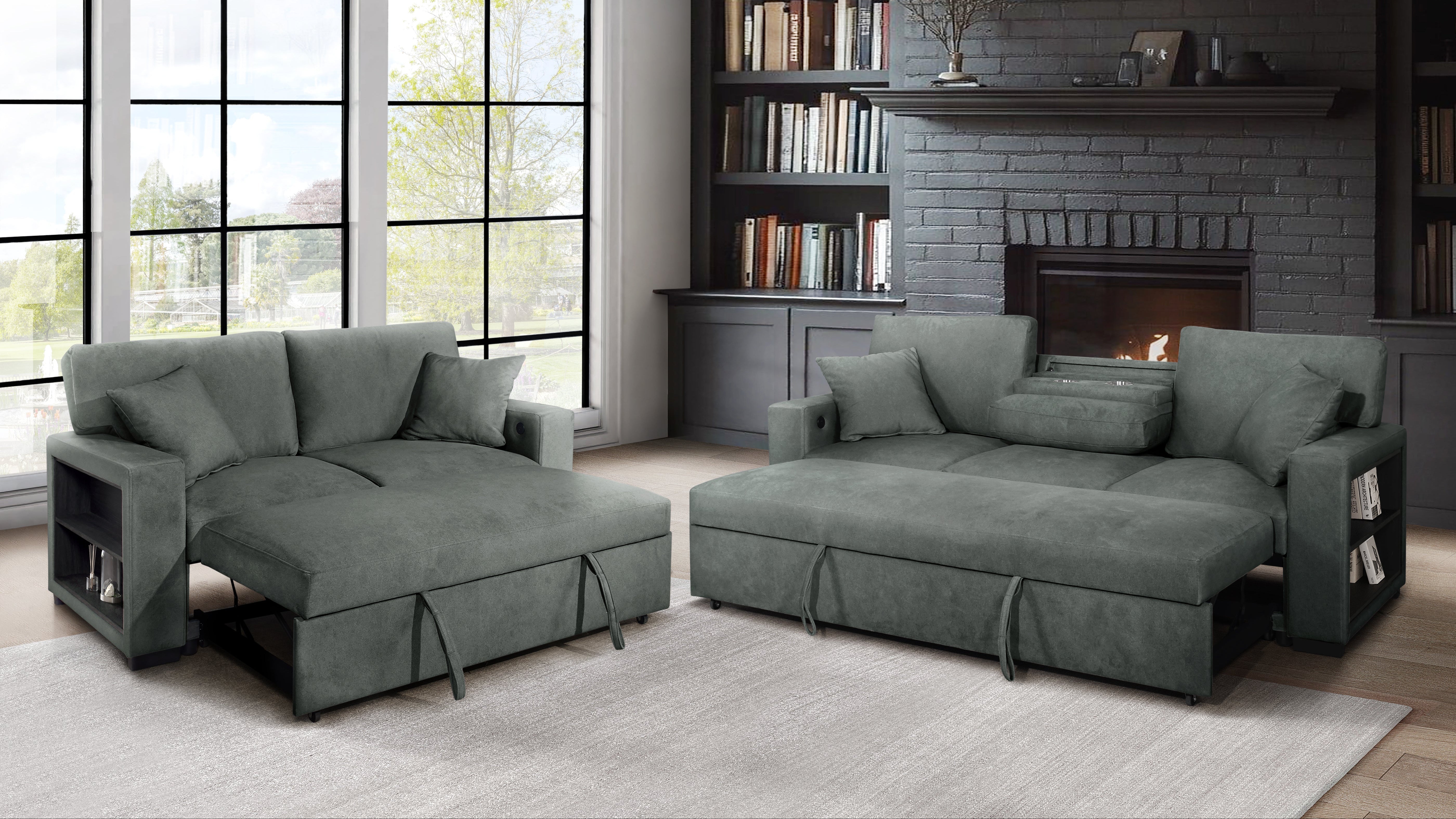 Bexley Gray Sofa and Loveseat Set with Bookcase Arms, view 2