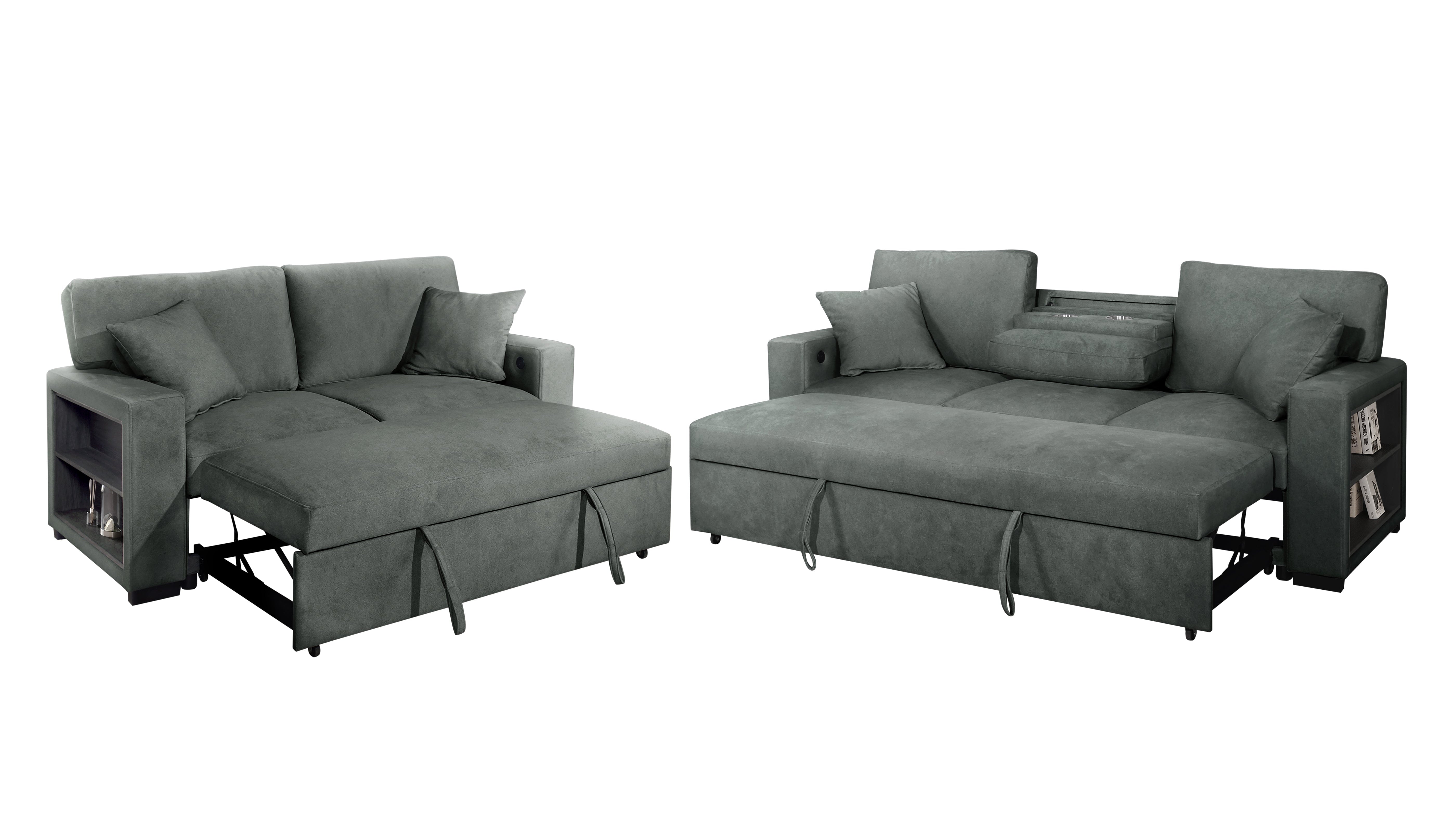 Bexley Gray Sofa and Loveseat Set with Bookcase Arms, view 5