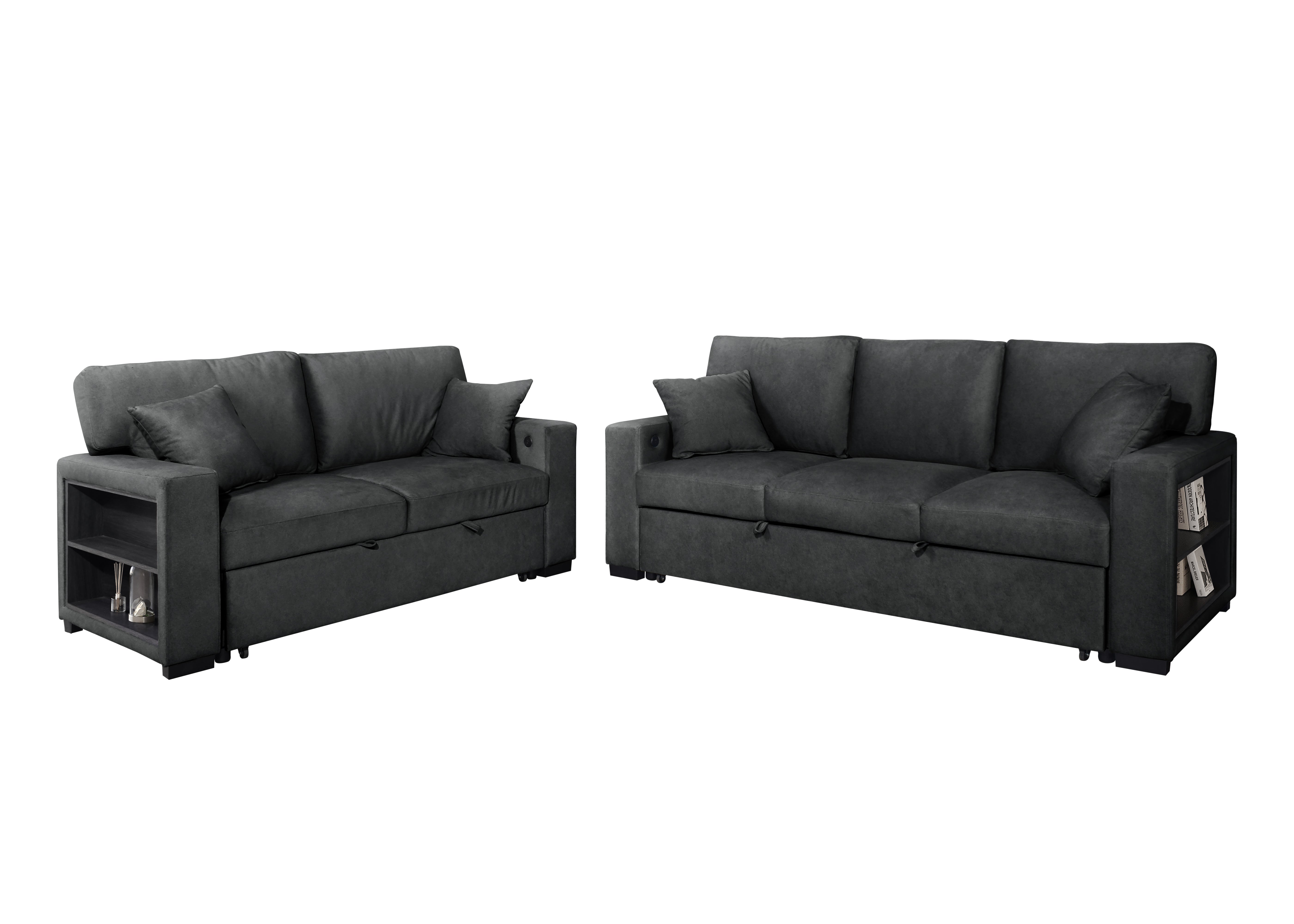 Bexley Black Sofa and Loveseat Set with Bookcase Arms, view 3