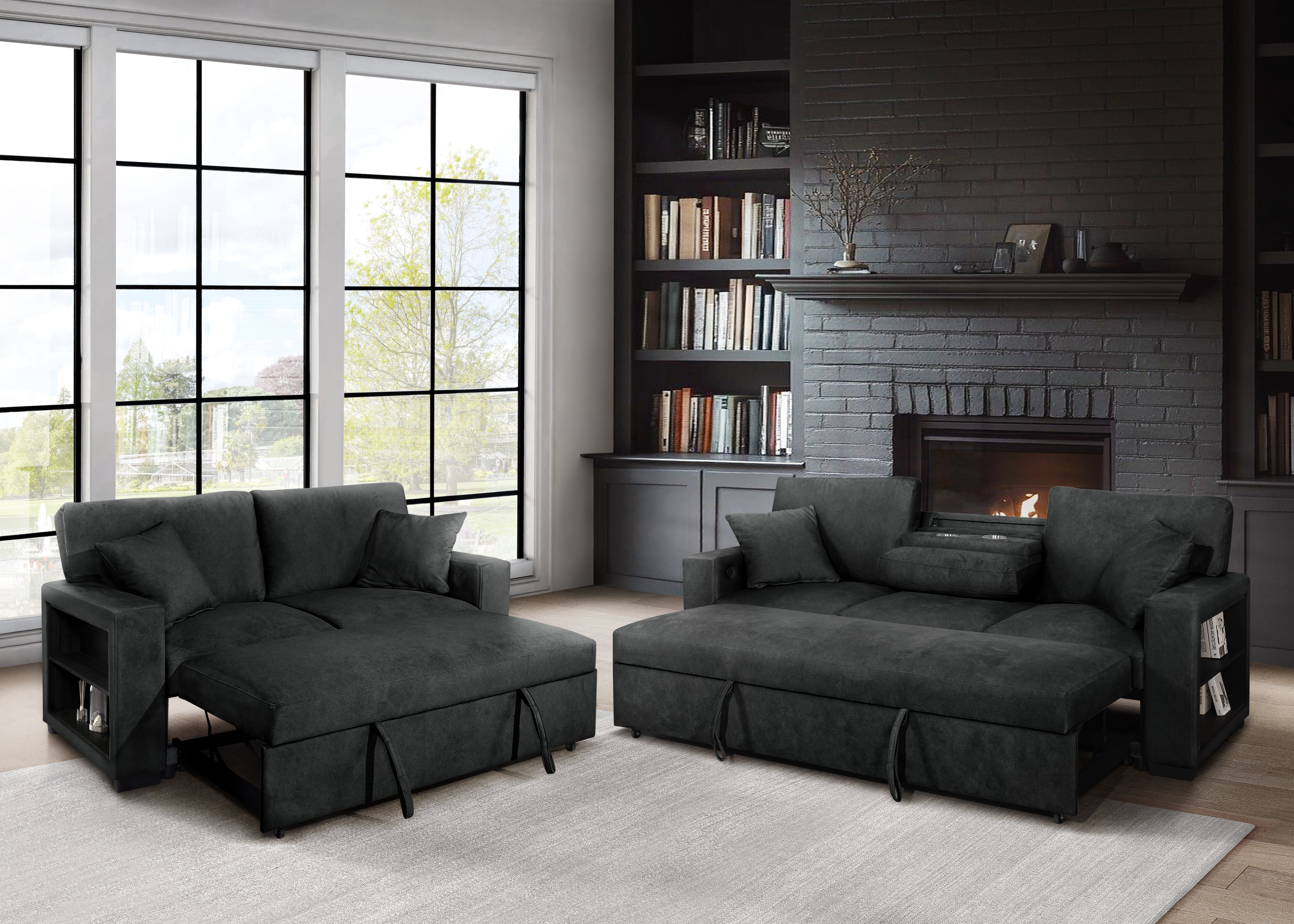 Bexley Black Sofa and Loveseat Set with Bookcase Arms, view 2