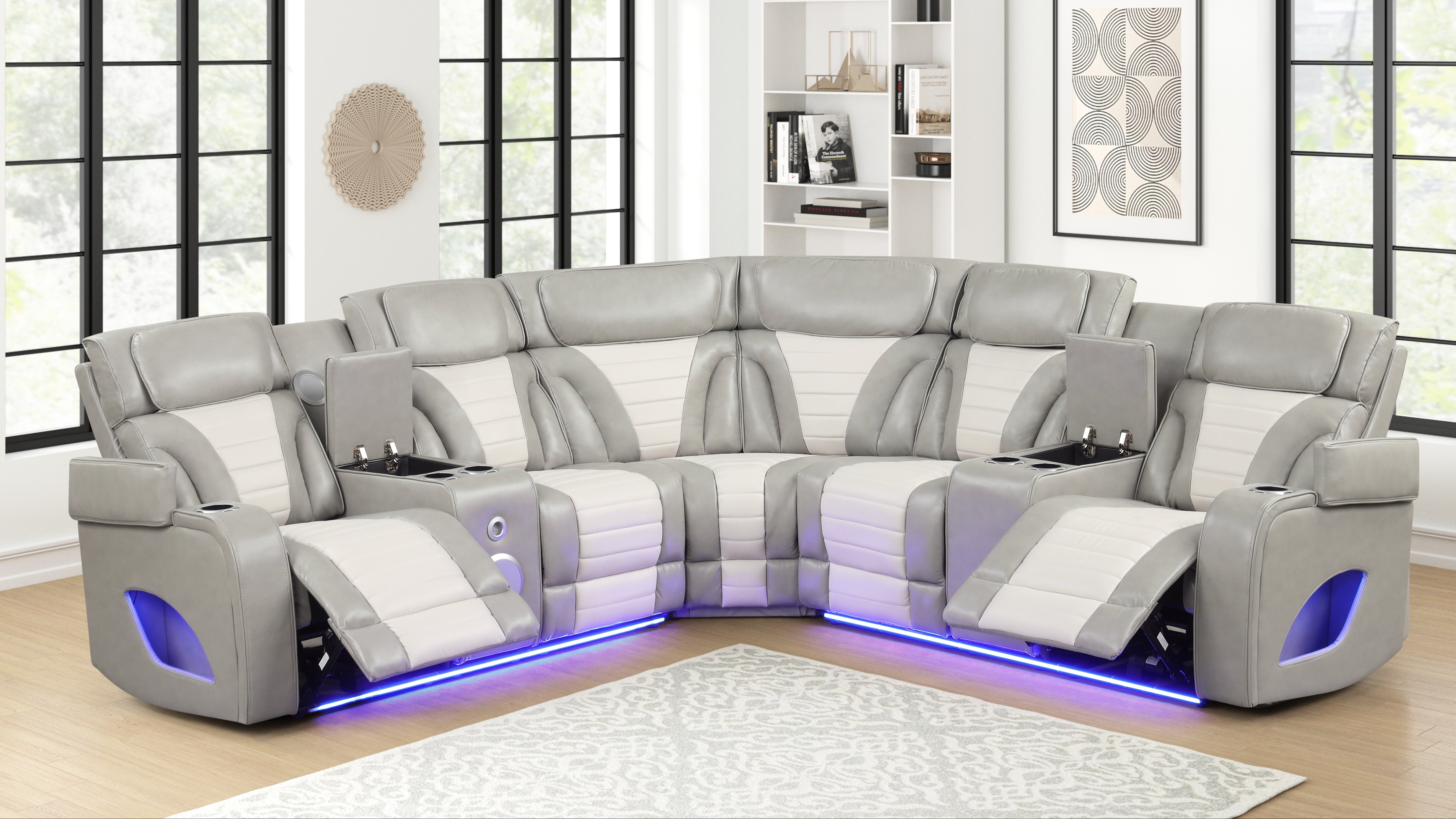 Robin Gray Power Reclining Sectional with Bluetooth Speakers and LED Lights