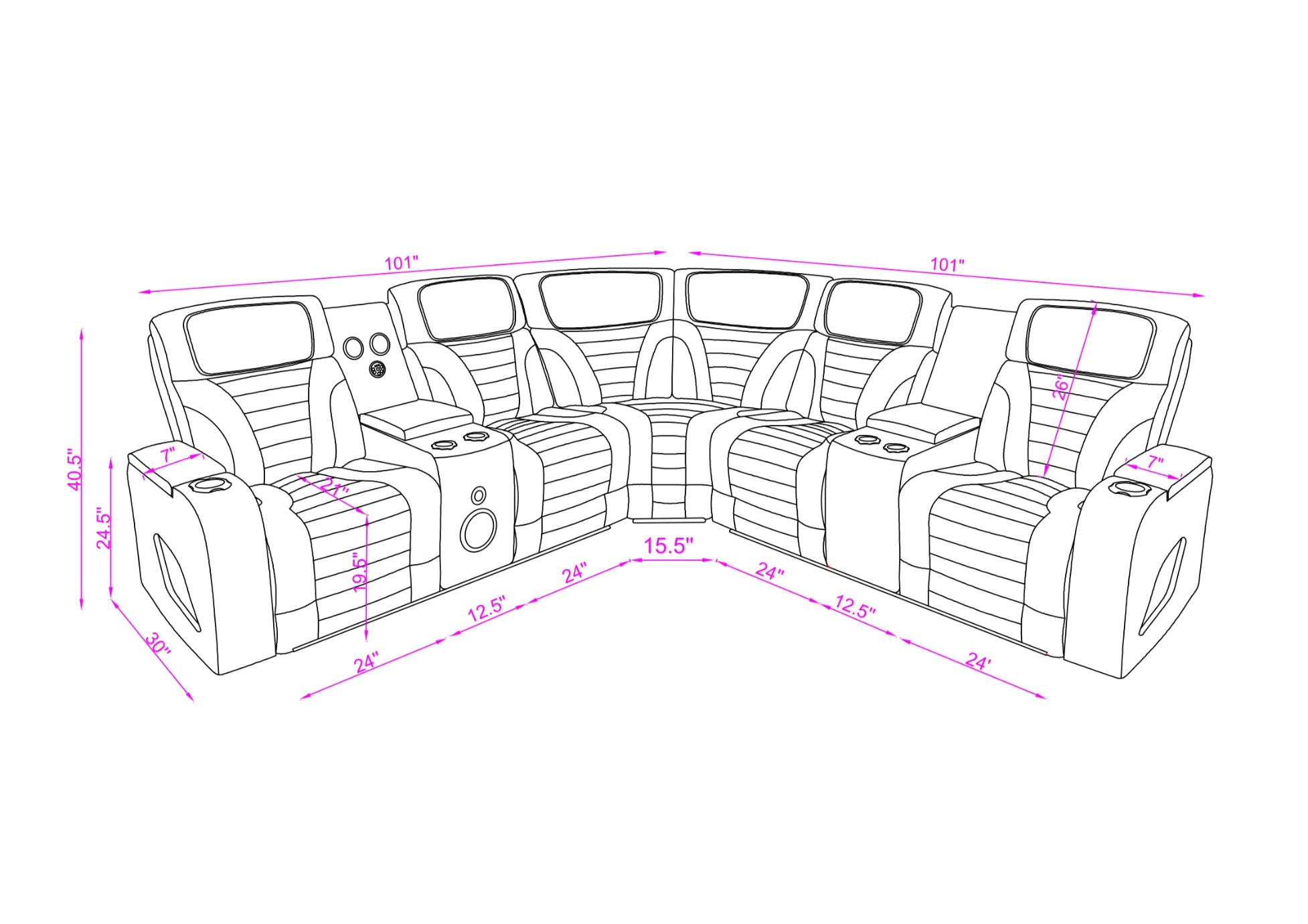 Robin Gray Power Reclining Sectional with Bluetooth Speakers and LED Lights, view 9