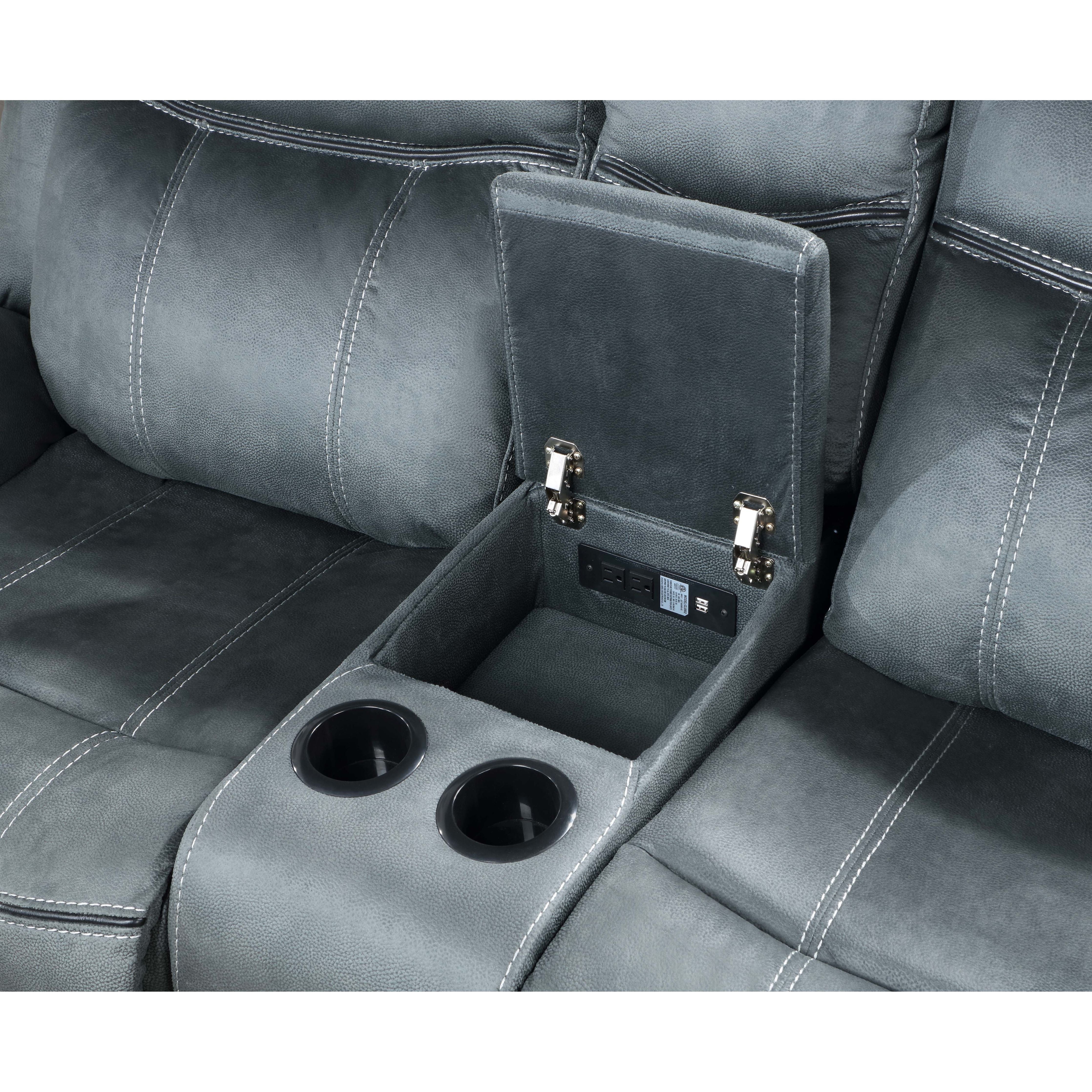 Rio Grande Gray Microfiber Reclining Set with Drop-Down Table, view 2