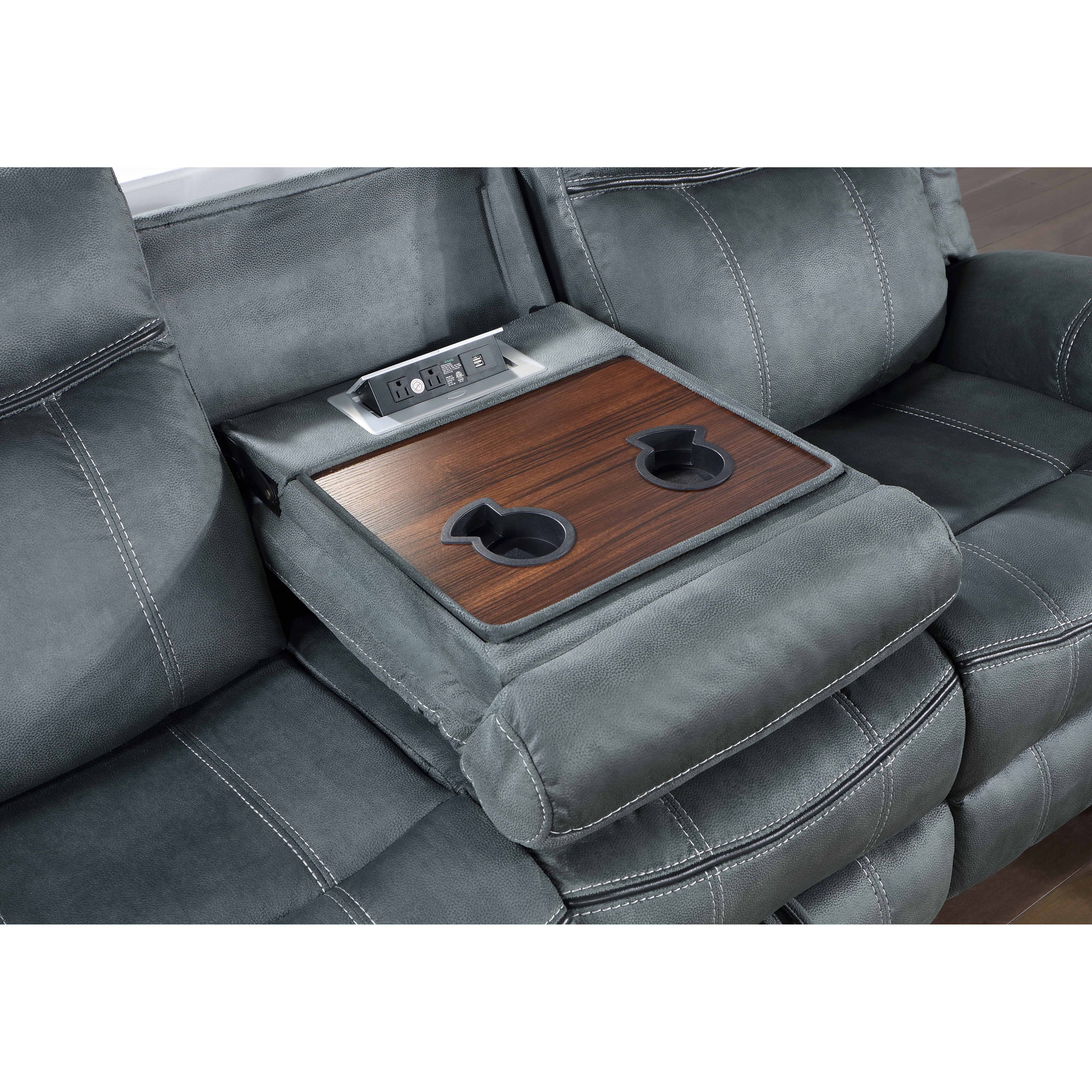 Rio Grande Gray Microfiber Reclining Set with Drop-Down Table, view 3