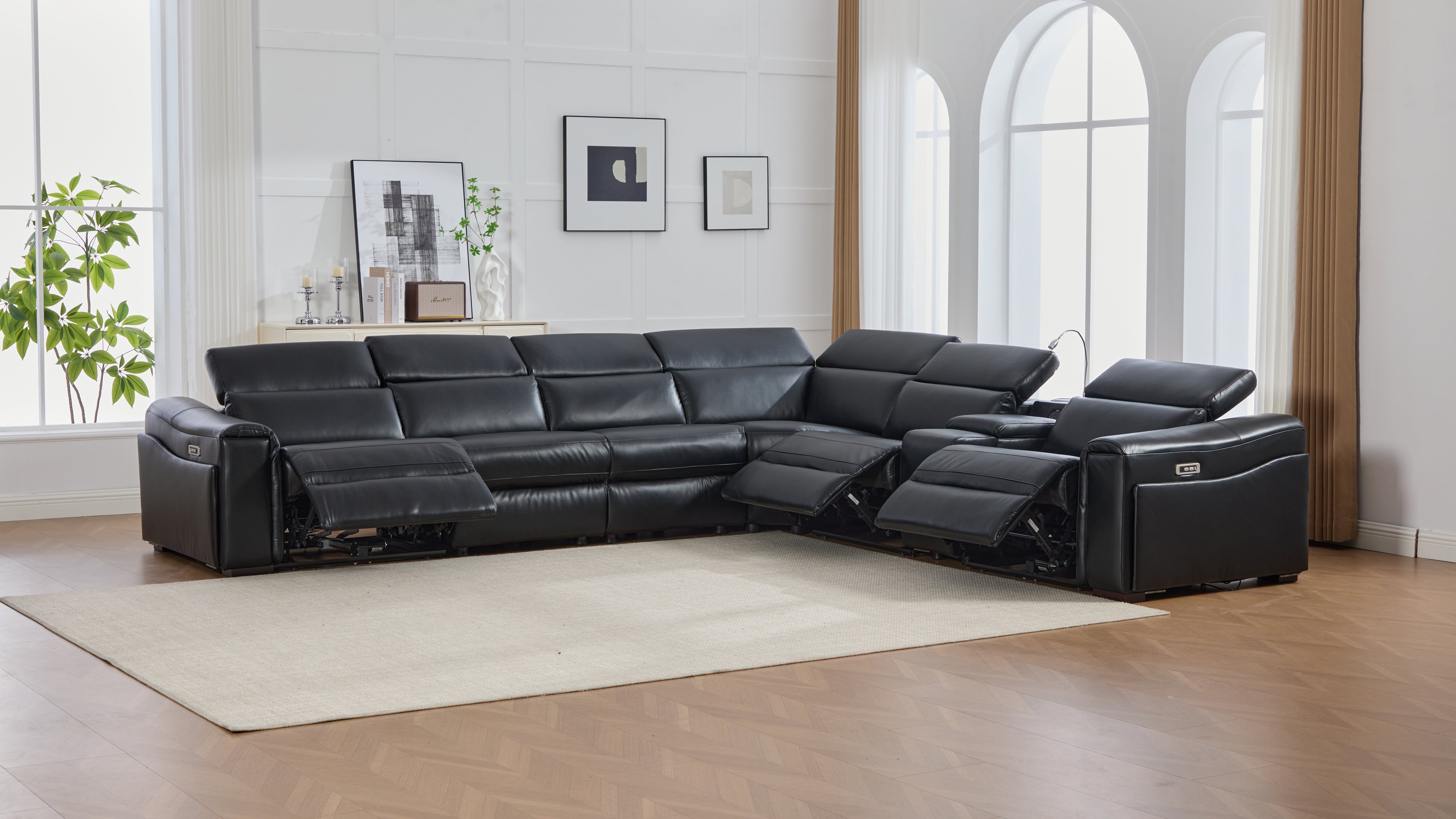 Divani Black Leather-Gel 7-Piece Power Reclining Sectional with Bluetooth Speakers, view 5