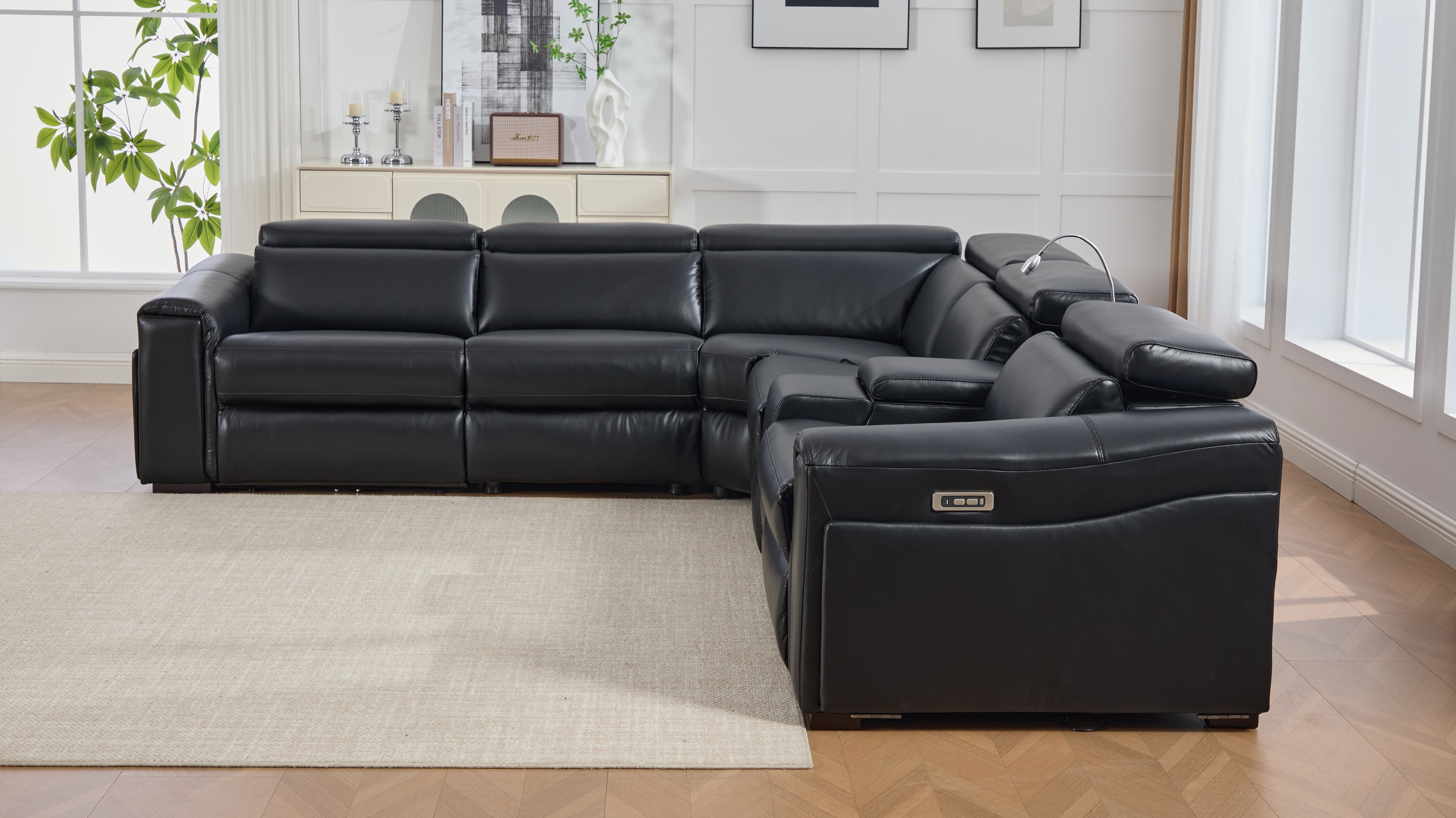 Divani Black Leather-Gel 7-Piece Power Reclining Sectional with Bluetooth Speakers, view 10