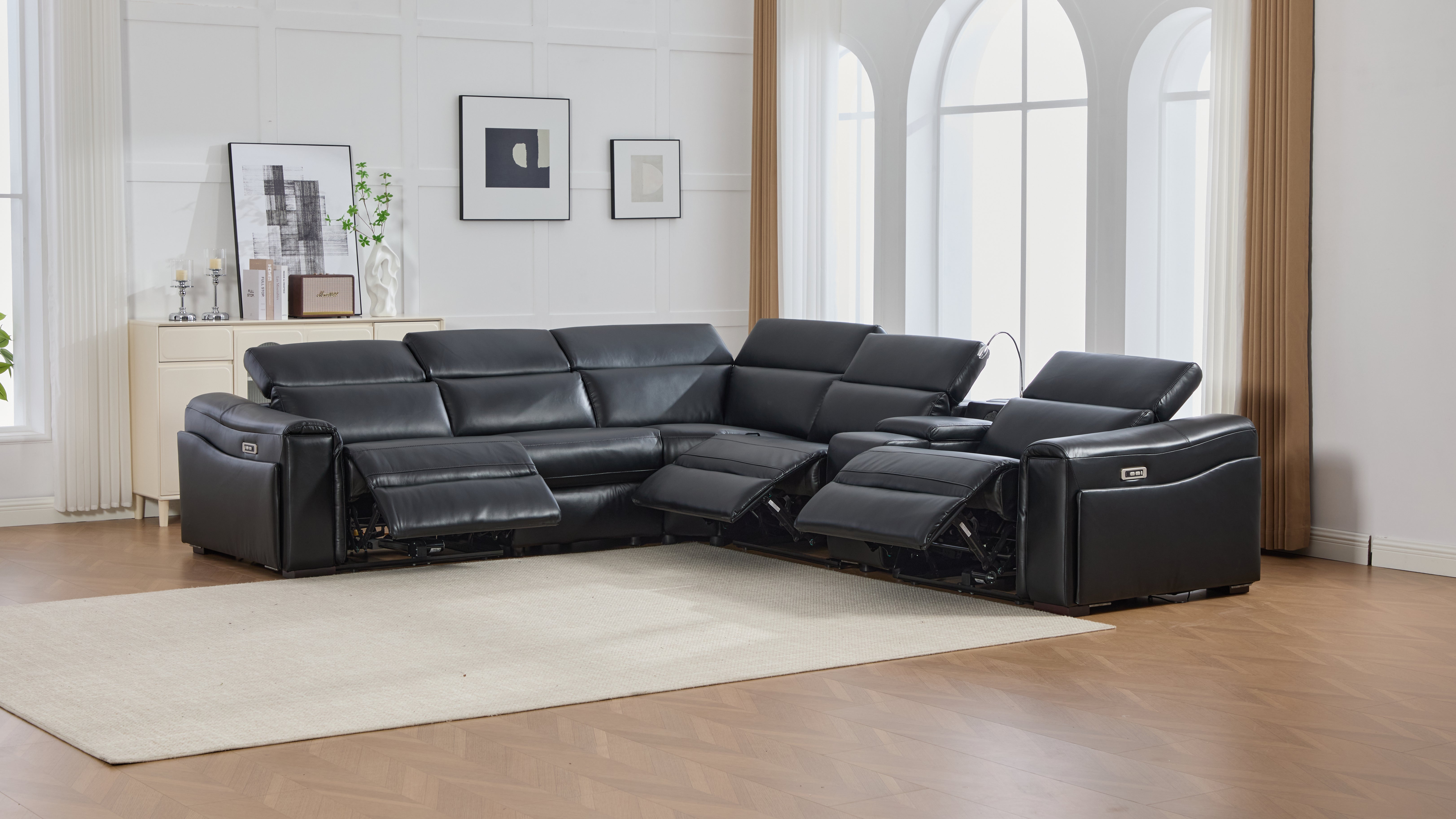 Divani Black Leather-Gel 7-Piece Power Reclining Sectional with Bluetooth Speakers, view 7