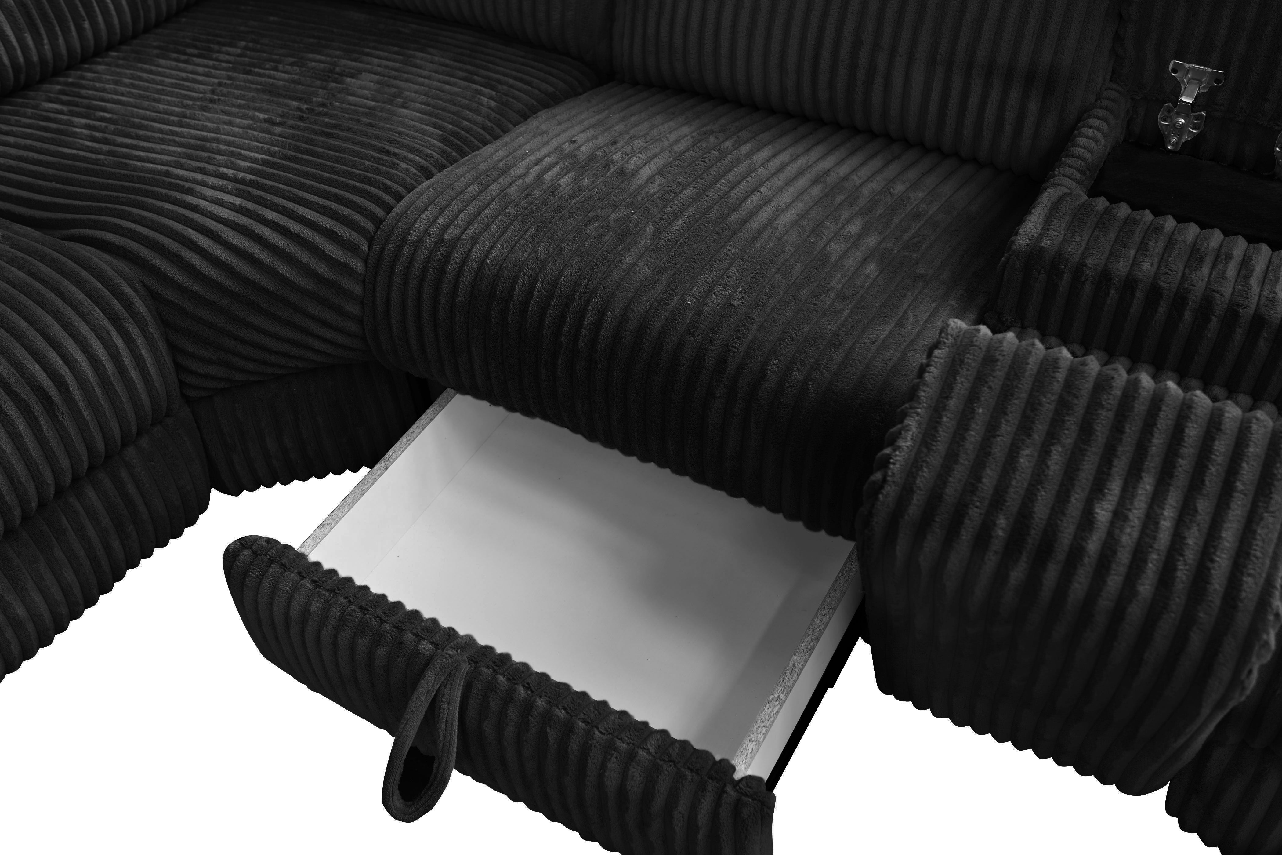 Yash Black Corduroy Power Reclining Sectional with Storage Console, view 4