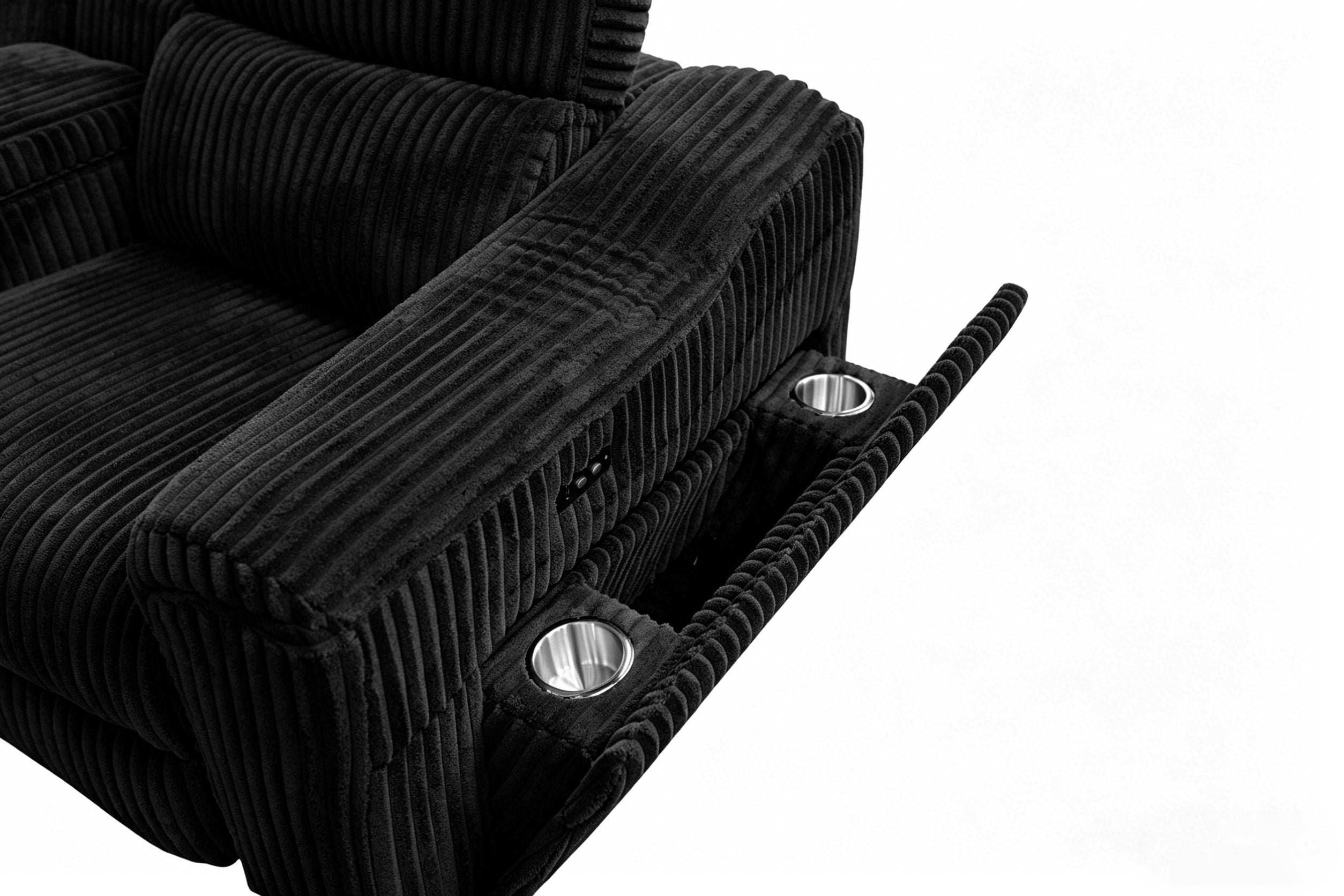 Yash Black Corduroy Power Reclining Sectional with Storage Console, view 6