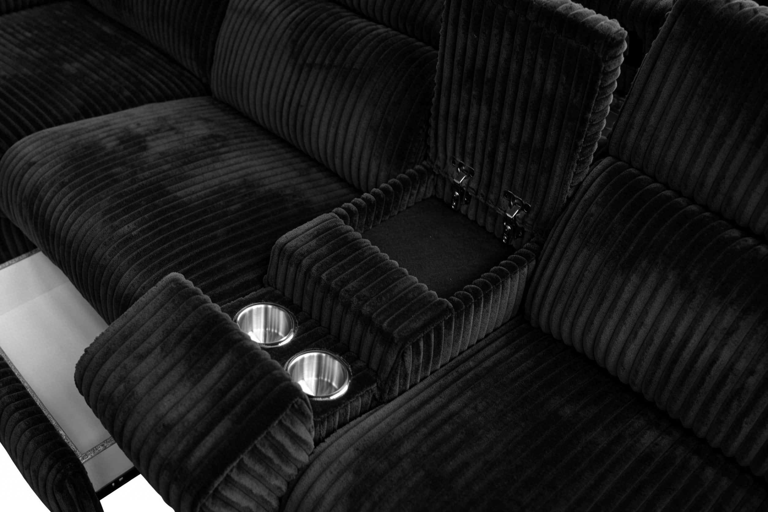 Yash Black Corduroy Power Reclining Sectional with Storage Console, view 2