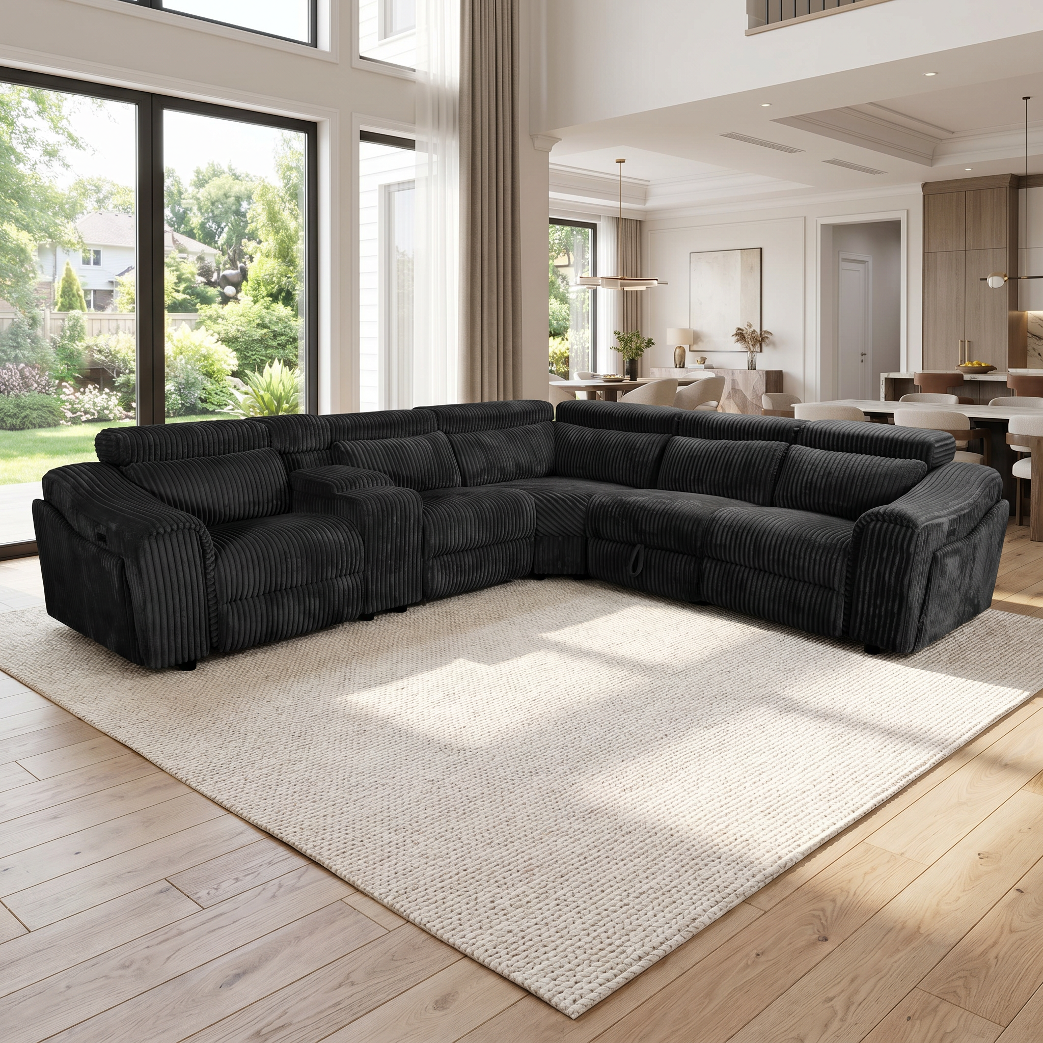 Yash Black Corduroy Power Reclining Sectional with Storage Console, view 3